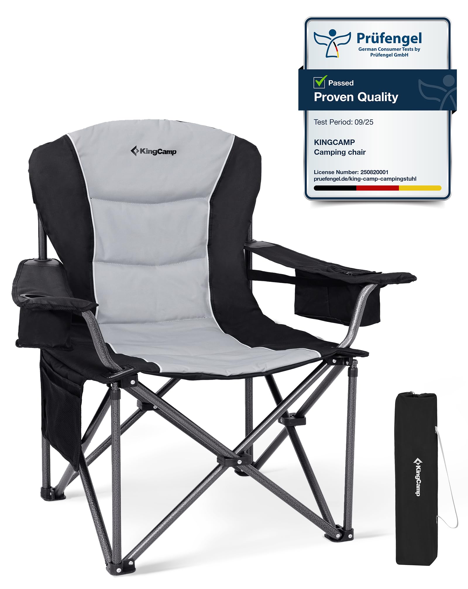 KingCamp XL Camping Chairs for Adults, Heavy Duty Folding Camping Chair Up to 205 kg (452 lbs), Padded Camp Chair with Armrest/Cooler Bag/Lumbar Back/Cup Holder, High Back Chairs for Garden Beach BBQGlobal Recycled StandardGlobal Recycled StandardGlobal Recycled Standard
