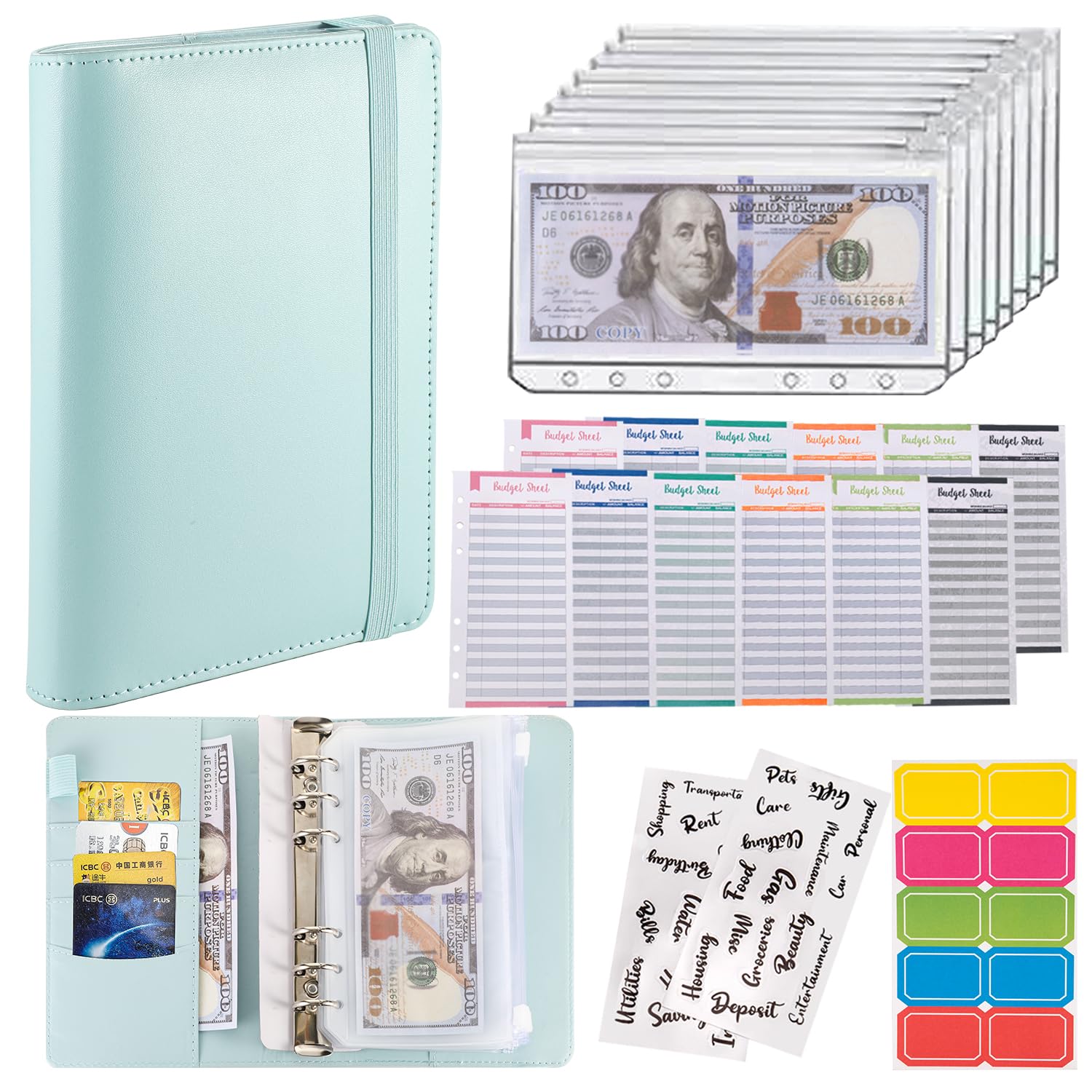 NICOOTH Budget Binder A6 Money Saving Binder with Zipper Cash Envelopes