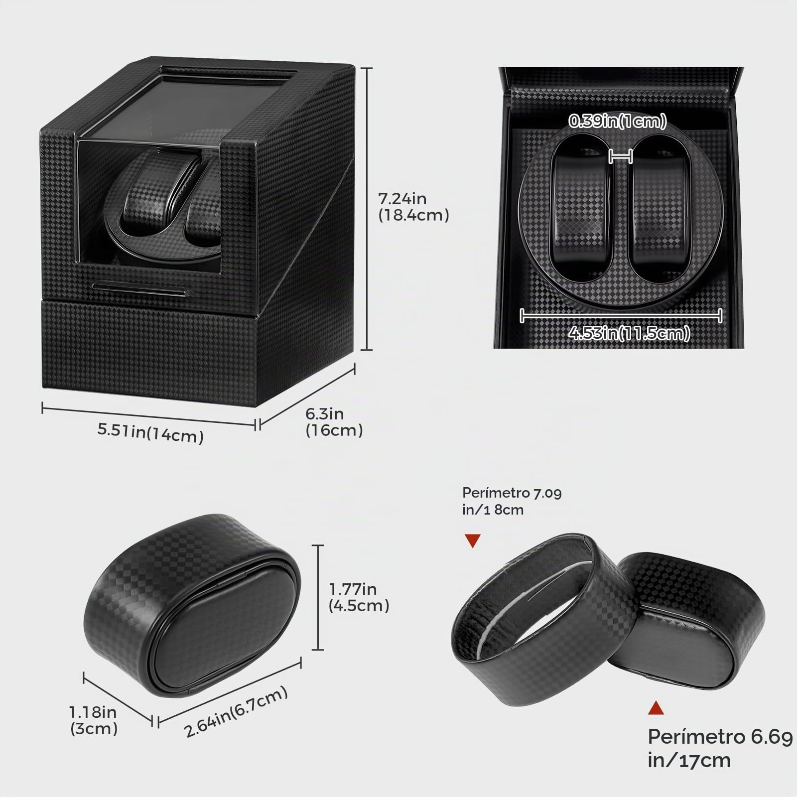 ProCase Enrollador de relojes automáticos, caja giratoria de reloj con motor silencioso y almohada flexible, caja giratoria de relojes para hombres y mujeres, 2 ranuras