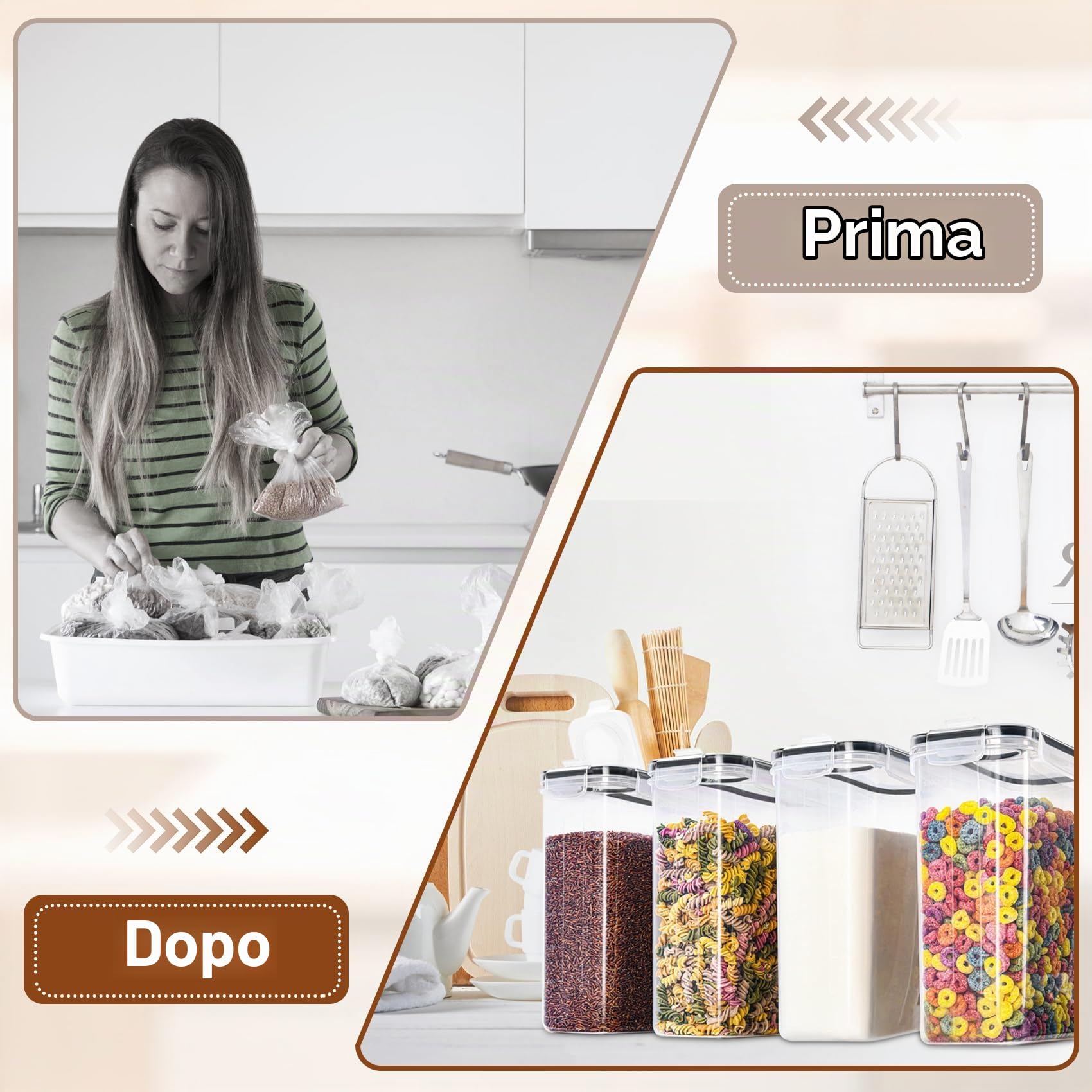 Cinnani Contenitori Ermetici per Alimenti 4 Pezzi, Contenitori Ermetici Alimentari Plastica con Coperchio, Senza BPA Organizer Cucina per la Conservazione di Pasta, Cereali, Muesli, Farina-4L