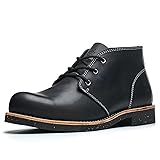 Handgefertigte Klassische Chukka-Stiefel Für Männer Mode Echtes Rindsleder Bequeme Schuhe 5‘’ Geschnürt 46 EU Weit Schwarz Leder