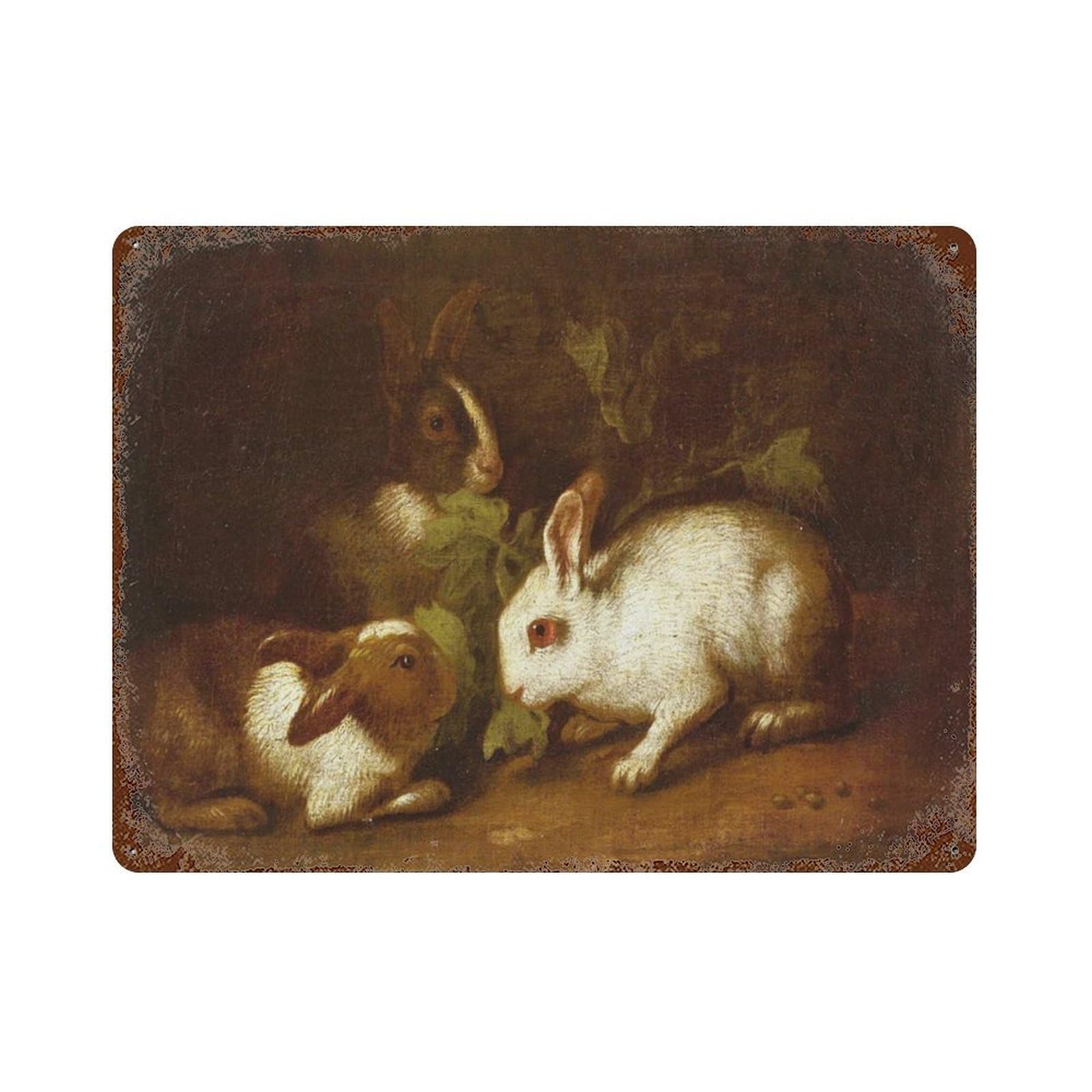 xiaoxiaoshen Bunny Rabbit, Woodland Animal, Brown White Rabbit, Nursery Wall Decor Art Metal Tin Poster Modern Home Decor Art Home Bar Shop Decorations Vintage Sign 30x40cm