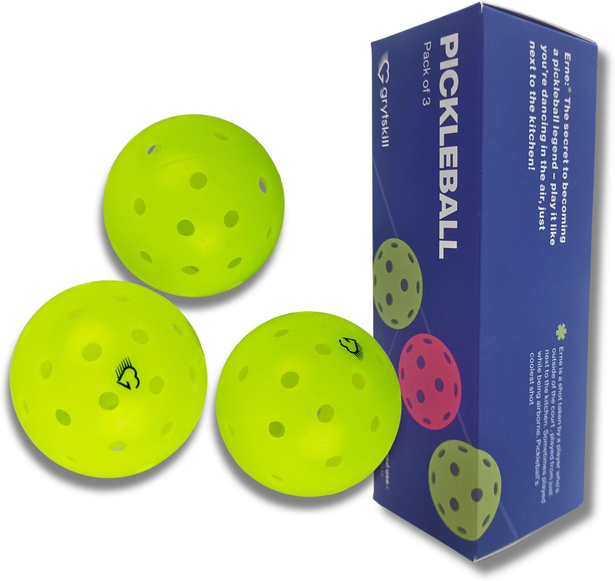 Outdoor Pickleball Balls Set of 3, 40 Hole Pickleball, Precision Drilled, Pro Tested, Durable, Ideal for All Skill Levels (Neon Green, Yellow) (Green X 3)