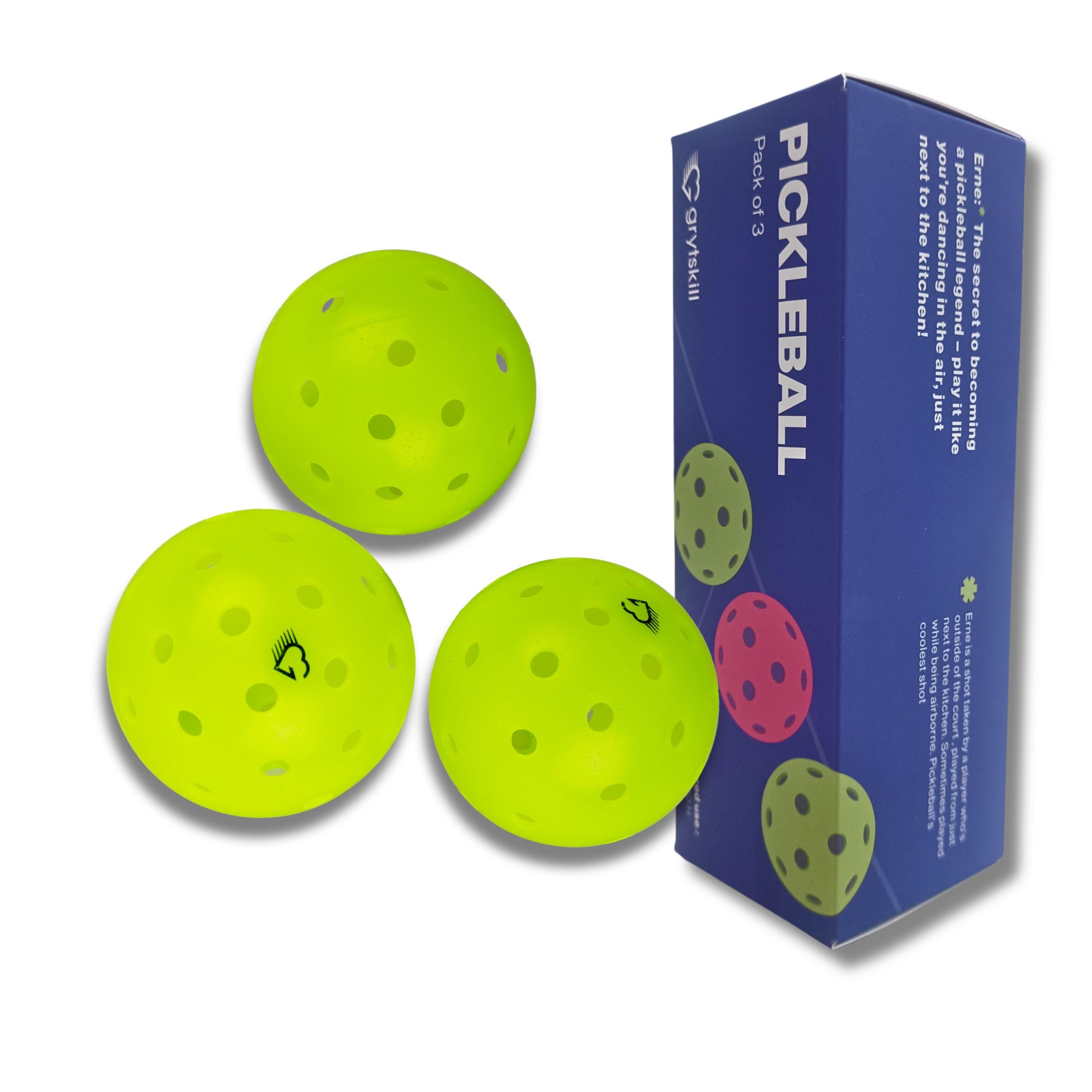 Grytskill Outdoor Pickleball Balls Set of 3, 40 Hole Pickleball, Precision Drilled, Pro Tested, Durable, Ideal for All Skill Levels (Neon Green, Yellow) (Green X 3)