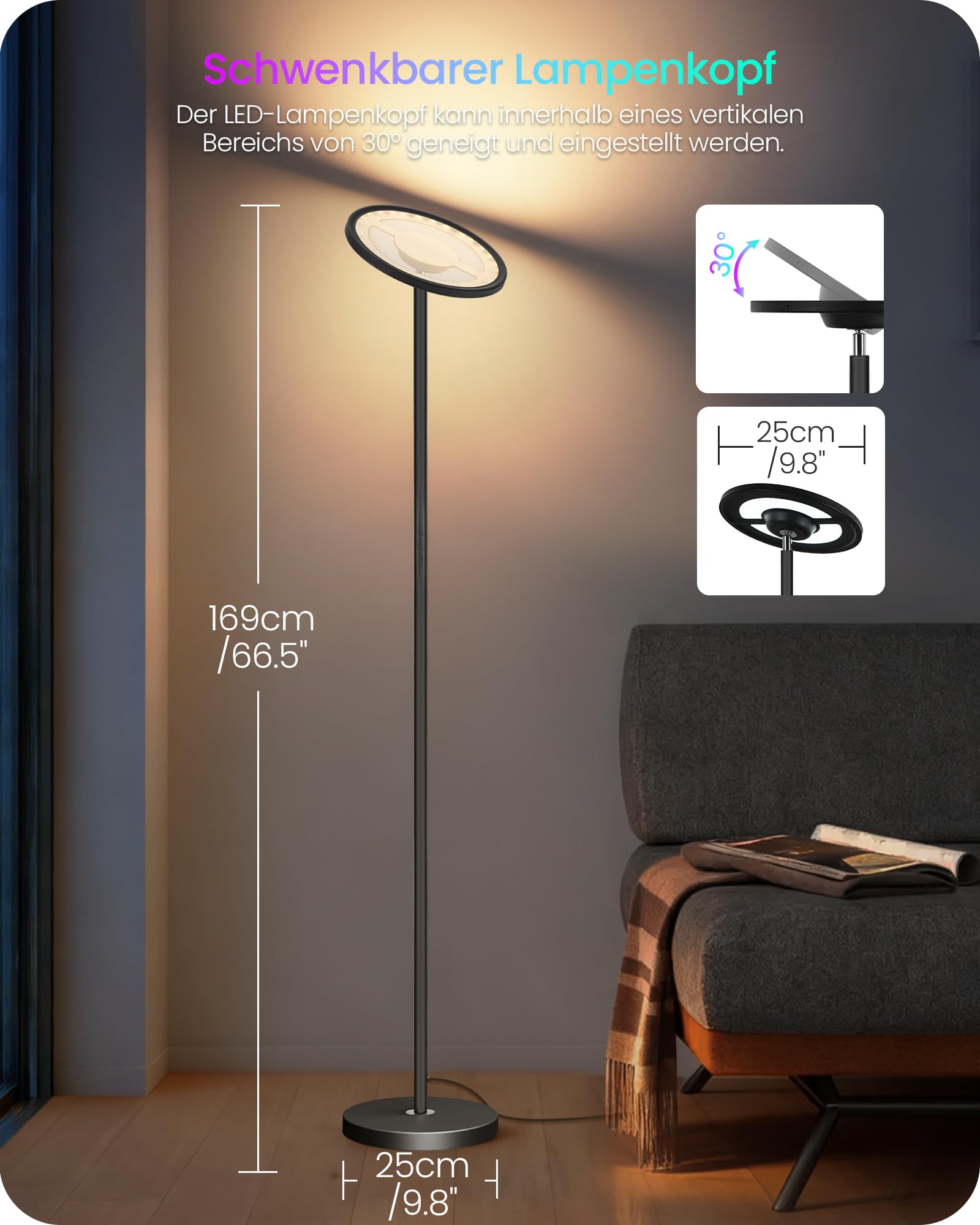 Compatibile con Alexa, Sync. Musicale, 30 W, Luminoso Regolabile 10-100%, Timer per Soggiorno, Nero