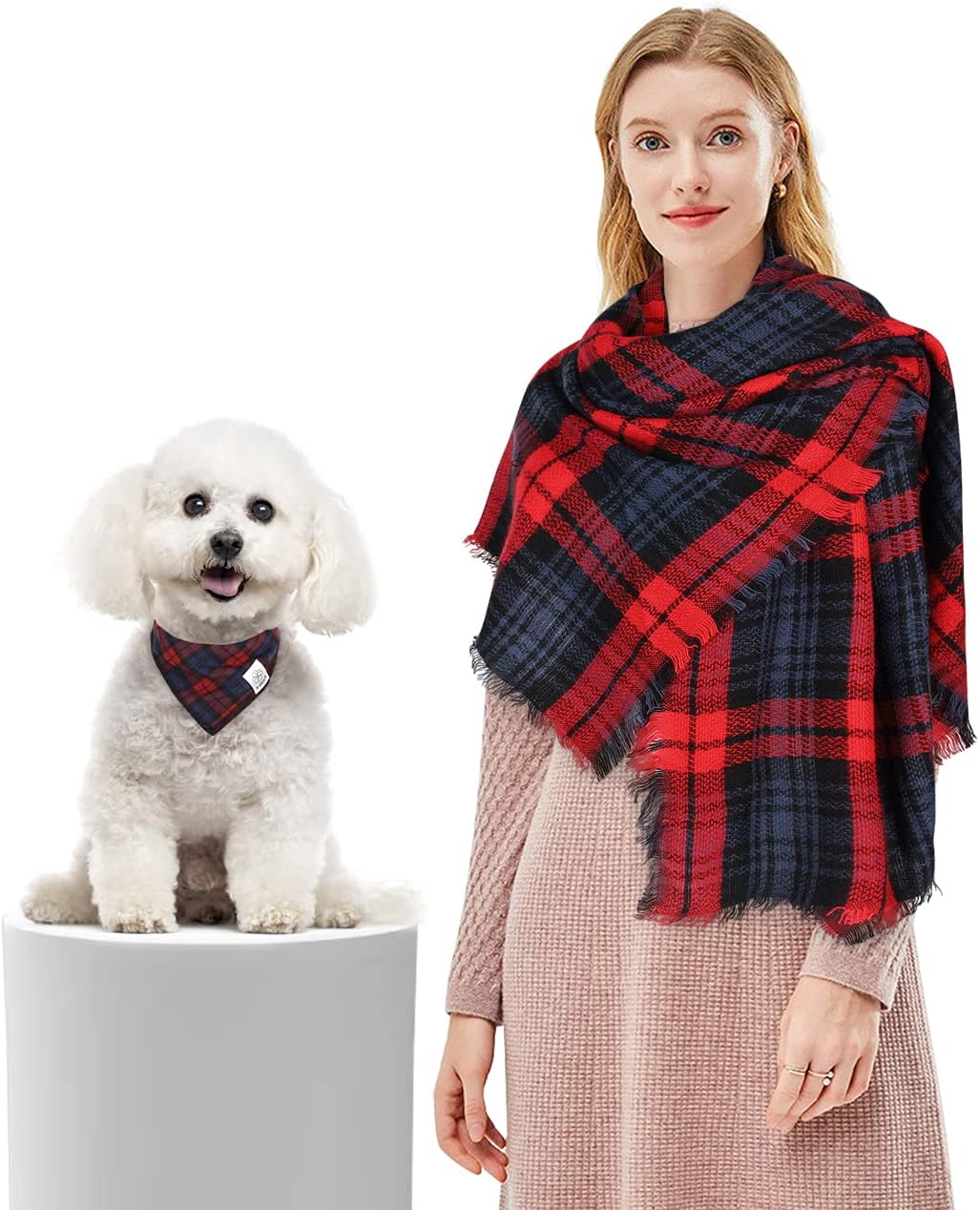 Dog Bandana Matching Owner Scarf Plaid Dog Bandanas Bibs with Tartan Scarves Shawl for Medium Large Dogs & Pet Mom