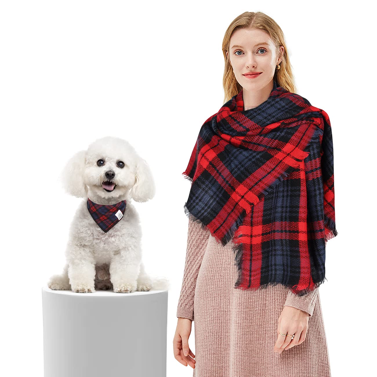 Dog Bandana Matching Owner Scarf Plaid Dog Bandanas Bibs with Tartan Scarves Shawl for Medium Large Dogs & Pet Mom