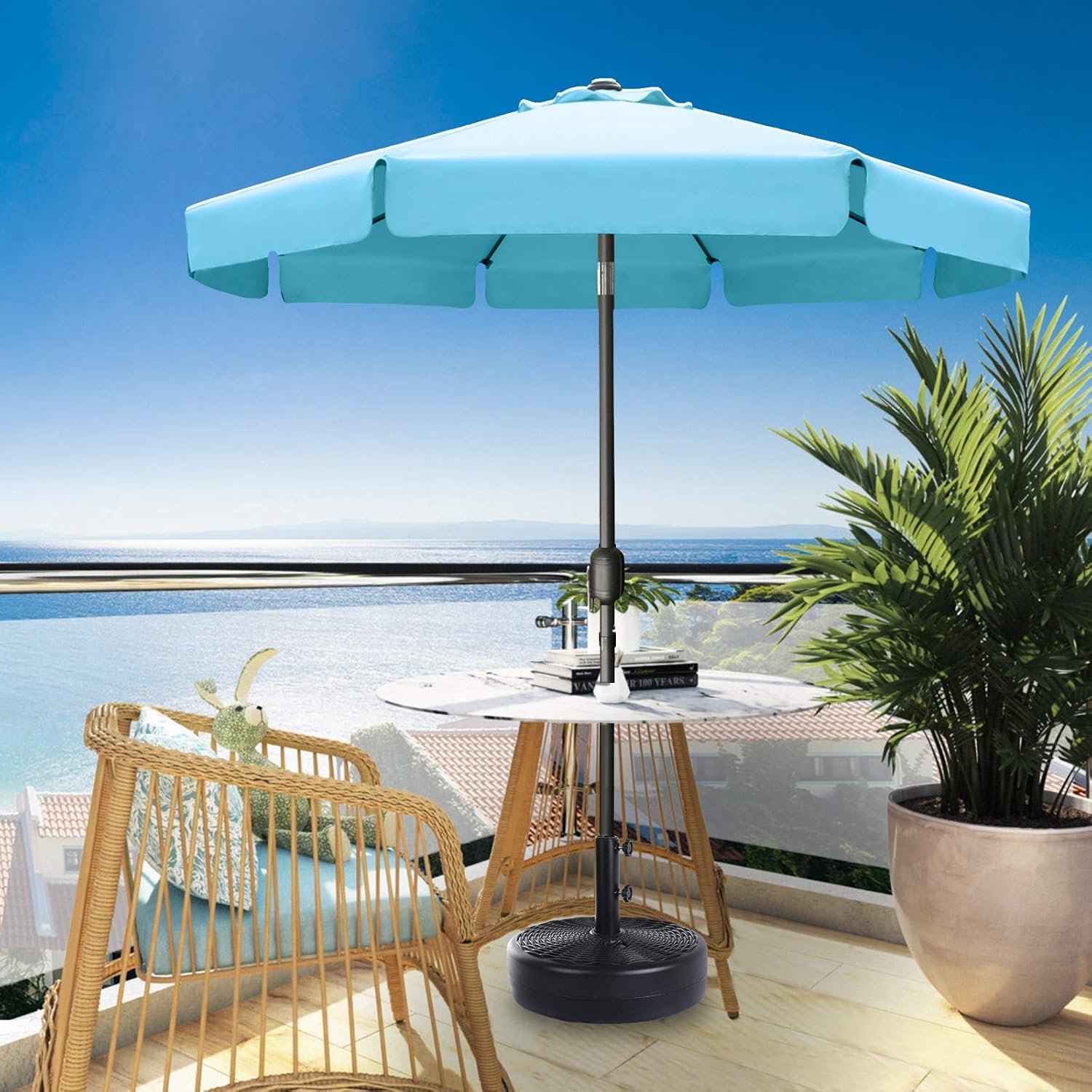 COOSHADE 9FT Outdoor Garden Table Umbrella Patio Umbrella Market Umbrella,Crank Open, Push Button 3-Way Tilt,Great for Garden, Deck, Backyard and Pool, 8 Ribs(Turquoise)