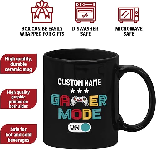 Miniatura 3 de Taza personalizada para gamer, modo gamer, divertida idea de regalo para hombres y mujeres, taza de café de cerámica negra de 11 onzas