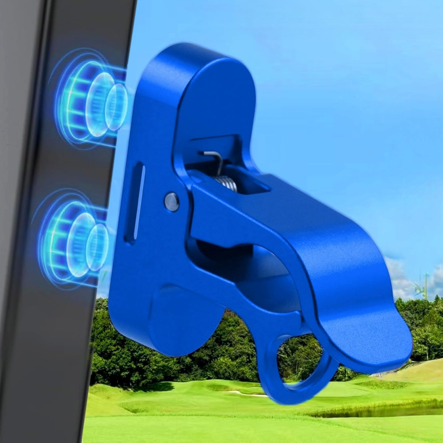 Magnetic Golf Holder Clip for Golf Cart with Hook Design, Aluminum Alloy Golf Cart Hold with Secure Grip & Hook & Loop Strap, Golf Cart Accessories, Ideal Golf Gifts for Men