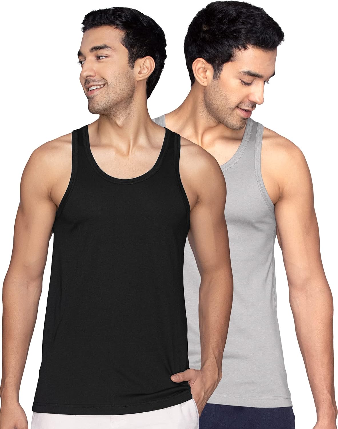 XYXX Men's Ace Premium Cotton Modal Round Neck Vest Pack of 2 (White;White; L)