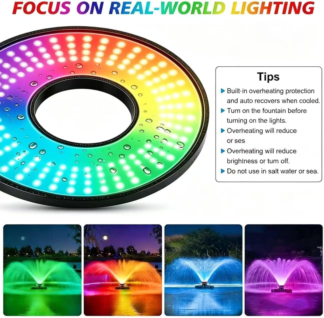 Pond Fountain Aerator,Pond Aerator,with Dynamic LED RGB Lighting Adjustable Modes, Digital Timer | 1 HP 15,000 GPH, 750W 110V, 100FT Cord - for Large Ponds, Lakes & Outdoor Water Features