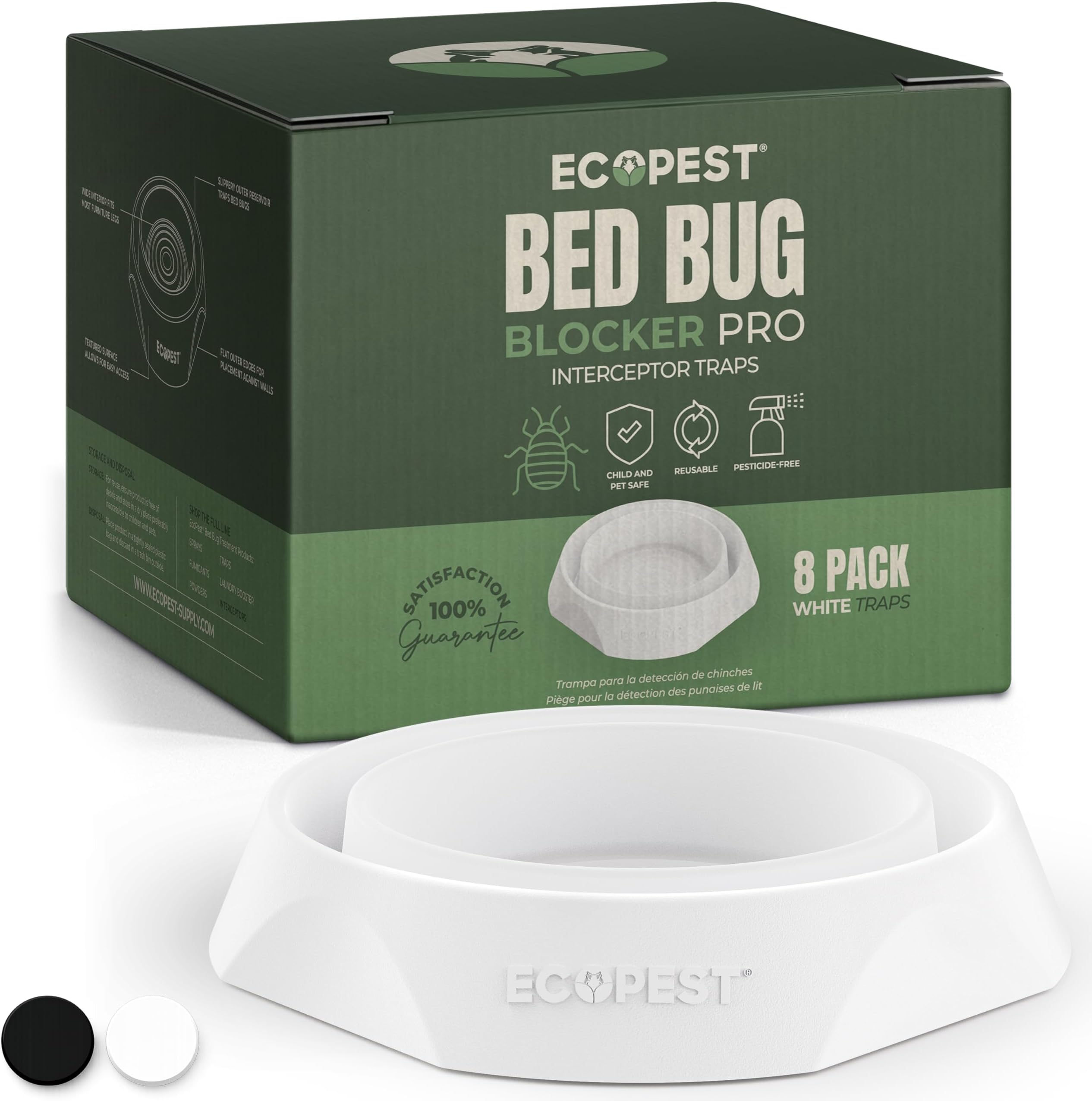 Bed Bug Interceptors – 8 Pack | Bed Bug Blocker (Pro) Interceptor Traps (White) | Insect Trap, Monitor, and Detector for Bed Legs