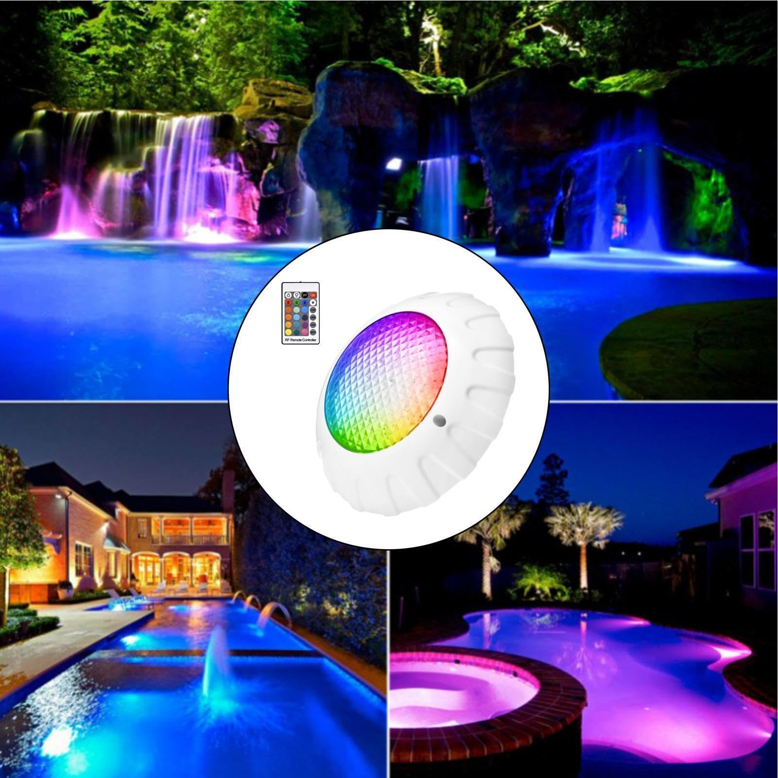 Luce Piscina IP68 Impermeabile 12V AC 38W RGB con Telecomando | LED Piscina Multicolore Per Piscina Spa Subacqueo Bagno Doccia Festa Notturna Fontana Giardino Laghetto Vasca Interna
