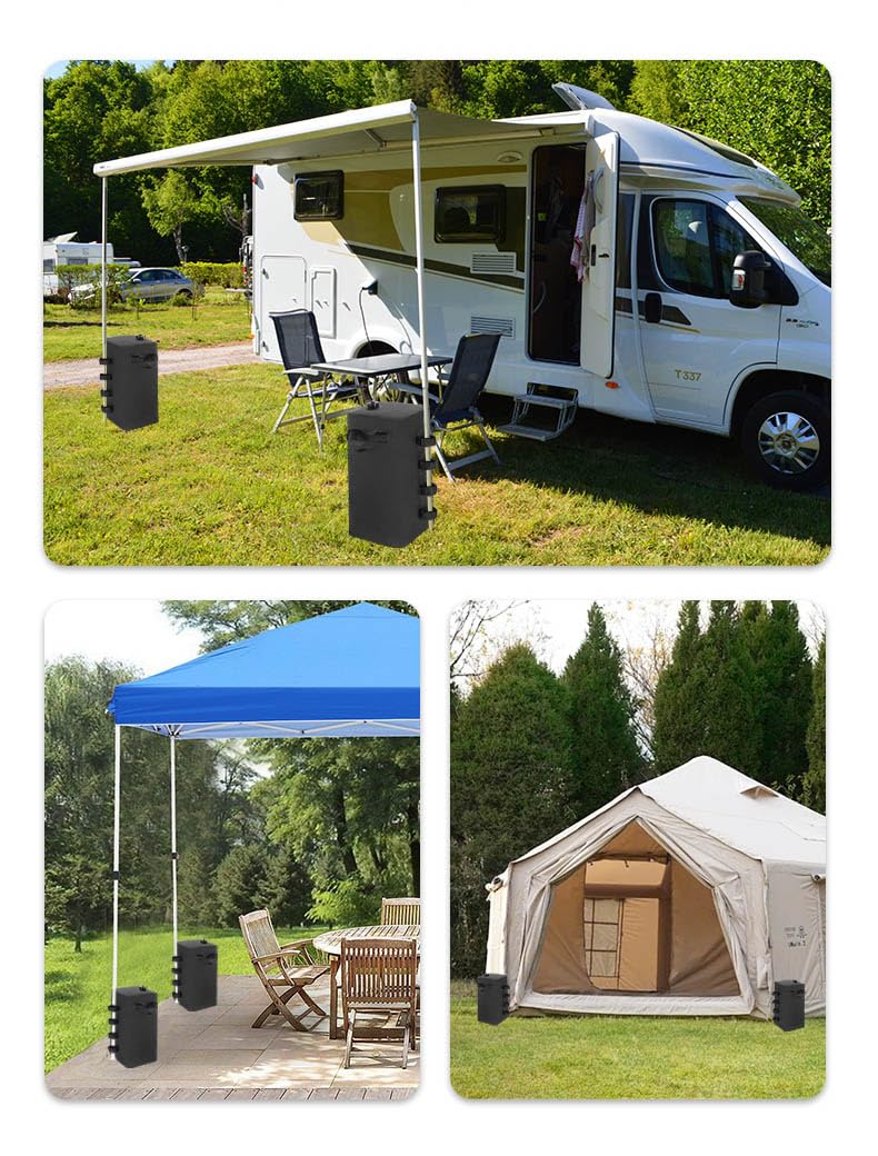 4 Pezzi Pesi per Gazebo da Esterno PVC 1000D,Borse per Pesi con Maniglie e Cinghie a Strappo per Tenda da Giardino, Ombrellone Tende Pop-up,Ombrelloni e Tensostrutture (Nero, 25L)