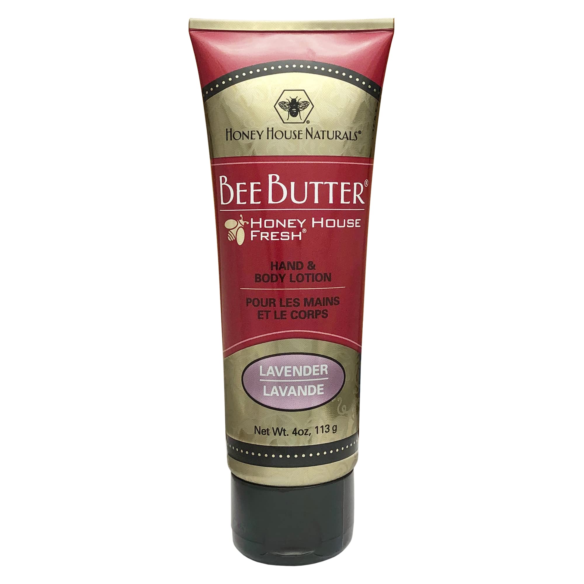 Honey House Naturals Bee Butter Cream – Lavender - 4 Ounce Tube – All Natural Ultra Moisturizing Bee Butter Enhanced with Royal Jelly and Essential Oils – Made in USA
