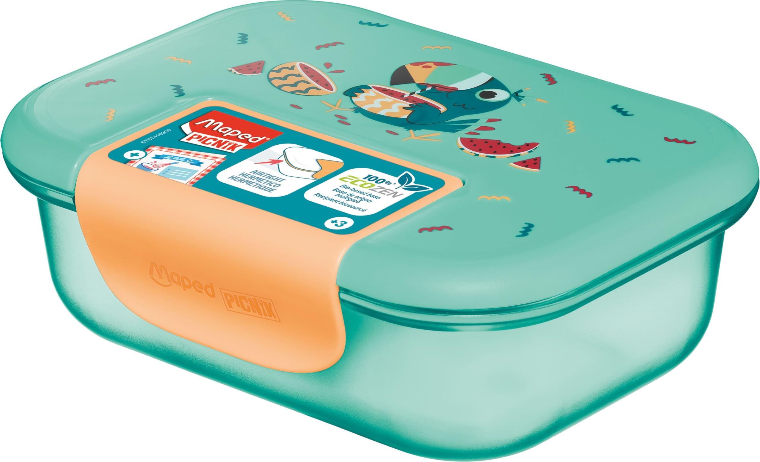 Maped Picnik Ecozen Lunch Box 900 ml Toucan Airtight and Durable Easy Opening with Fluorescent Clip Microwave and Dishwasher Bio-Based Material