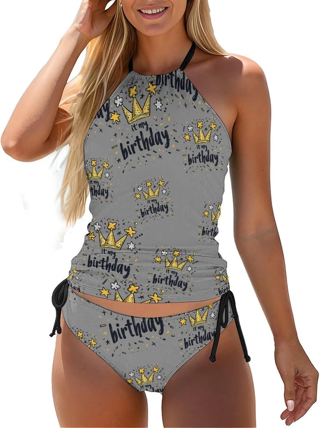 It's My Birthday Funny Women's String Swimwear Set 2 Pcs Tankini Swimsuits Bathing Suit