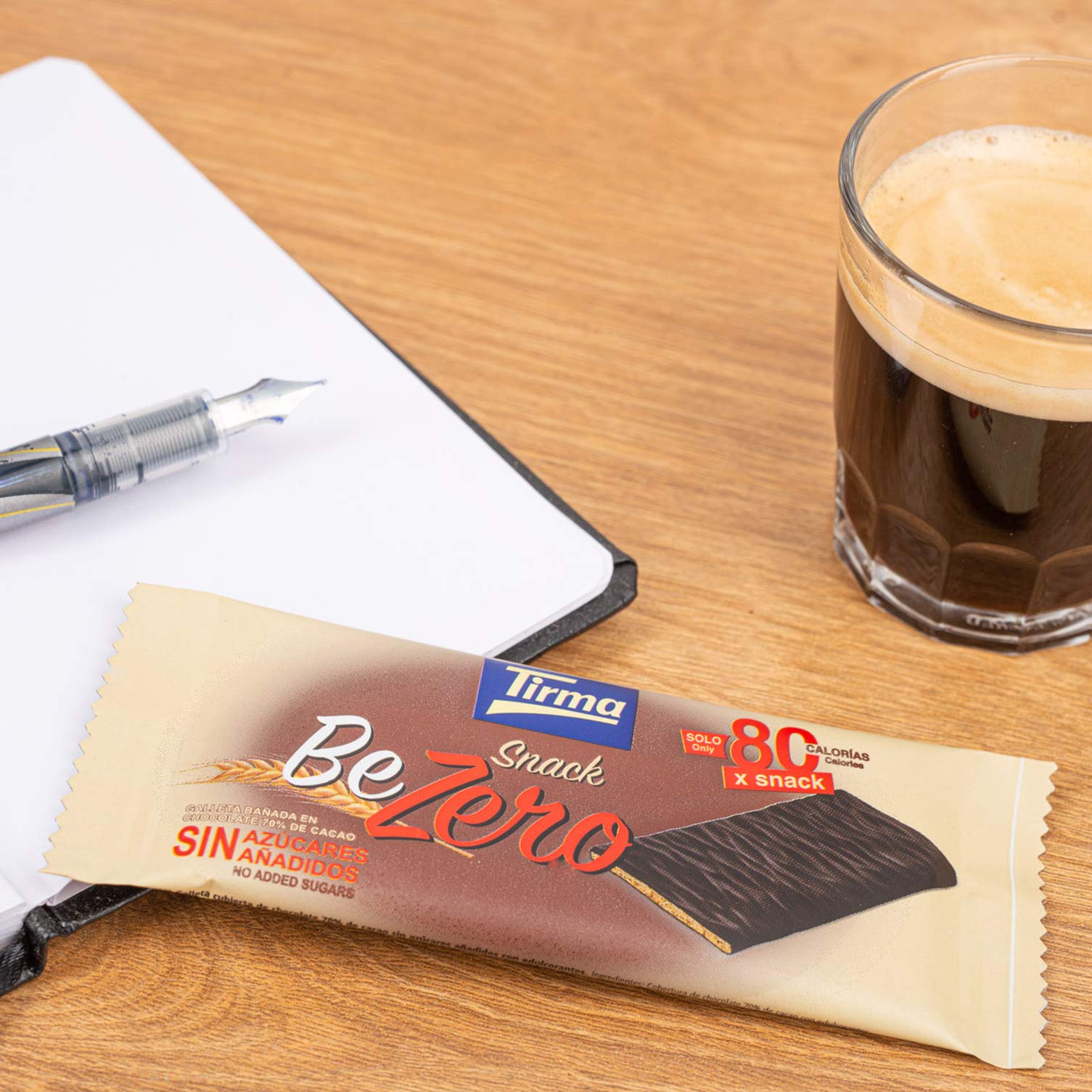 Tirma Snack Be-Zero Galletas Crujientes Cubiertas de Chocolate 70% Cacao Sin Azúcares Añadidos 80 kcal Pack 6 Unidades