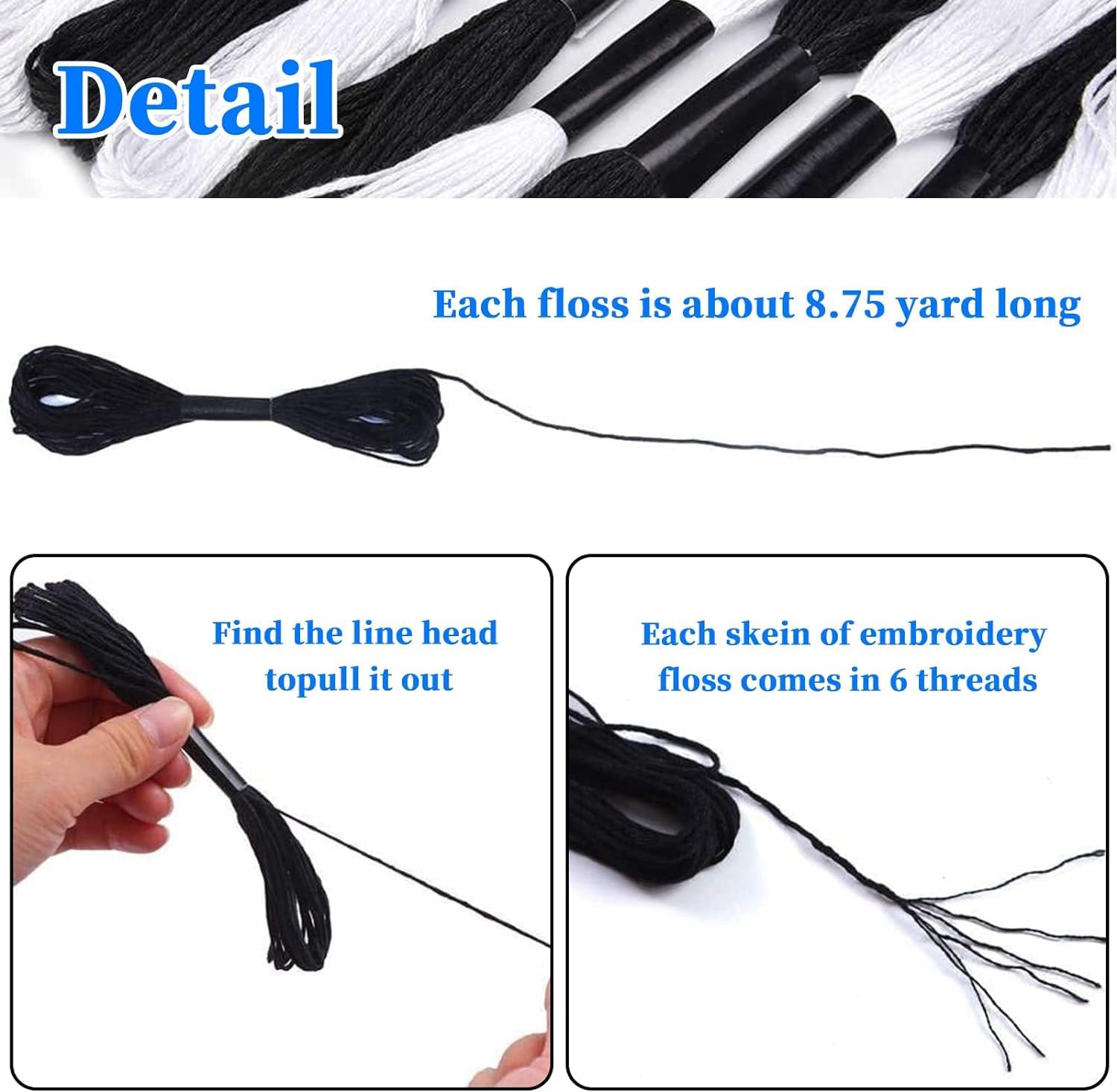 Dhruv Crafts Embroidery Cotton Floss, Embroidery Thread for Crafts, Stitch Embroidery Floss |Black| |10 Pcs|