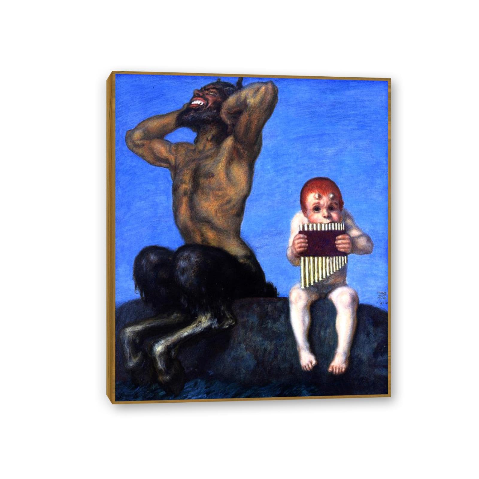 Hau3sh3a Framed Franz Von Stuck Wall Art Print Dissonance Symbolism Canvas Poster Famous Artwork Wall Decor For Living Room Bathroom Office 90X70cm(36X28in) Teak Frame
