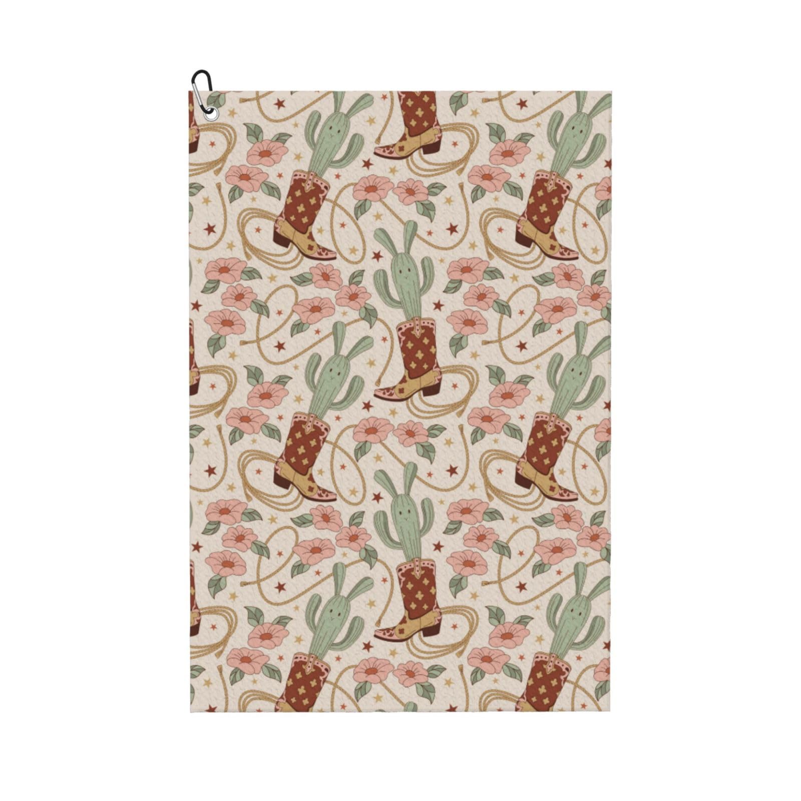 AOOEDM Floral Cowboy Boots Print Golf Towel with Carabiner Clip Absorbent Microfiber Golf Towel for Cleaning Golf Ball Club Putter Iron for Golf Bag Trolly Belt Loop 16" X 24"