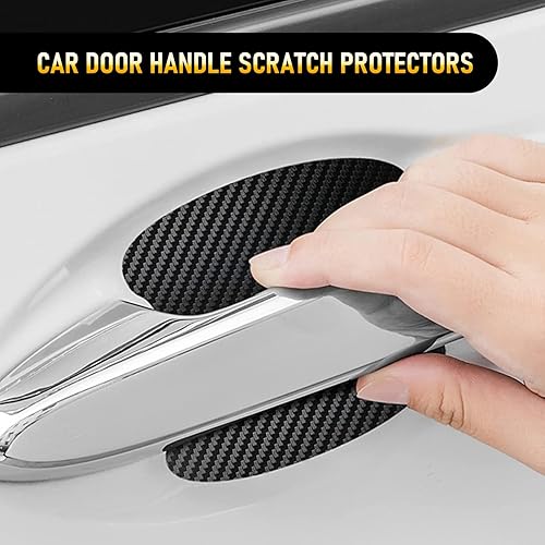 Miniatura 7 de 4 protectores de manija de puerta de automóvil, calcomanías de fibra de carbono antiarañazos para puerta de automóvil, calcomanías laterales para