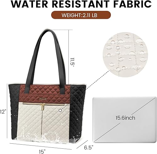 Miniatura 9 de LOVEVOOK Bolsa para laptop para mujer de 17 pulgadas, acolchada con diamante, bolsa de mano para laptop, bolsas de hombro para computadora,