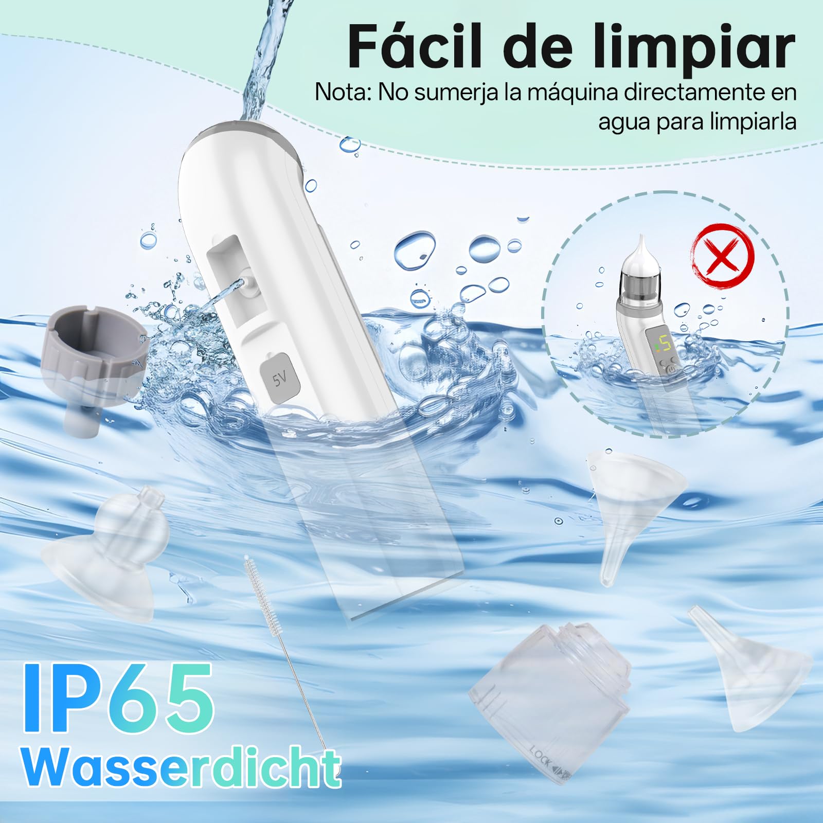 Aspirador Nasal para Bebés, Aspirador Nasal Eléctrico para Bebés con 5 Niveles de Succión, 3 Niveles de Succión Ajustable, Función de Música y Luz Calmante, Recargable, Ruido Bajo — view 5