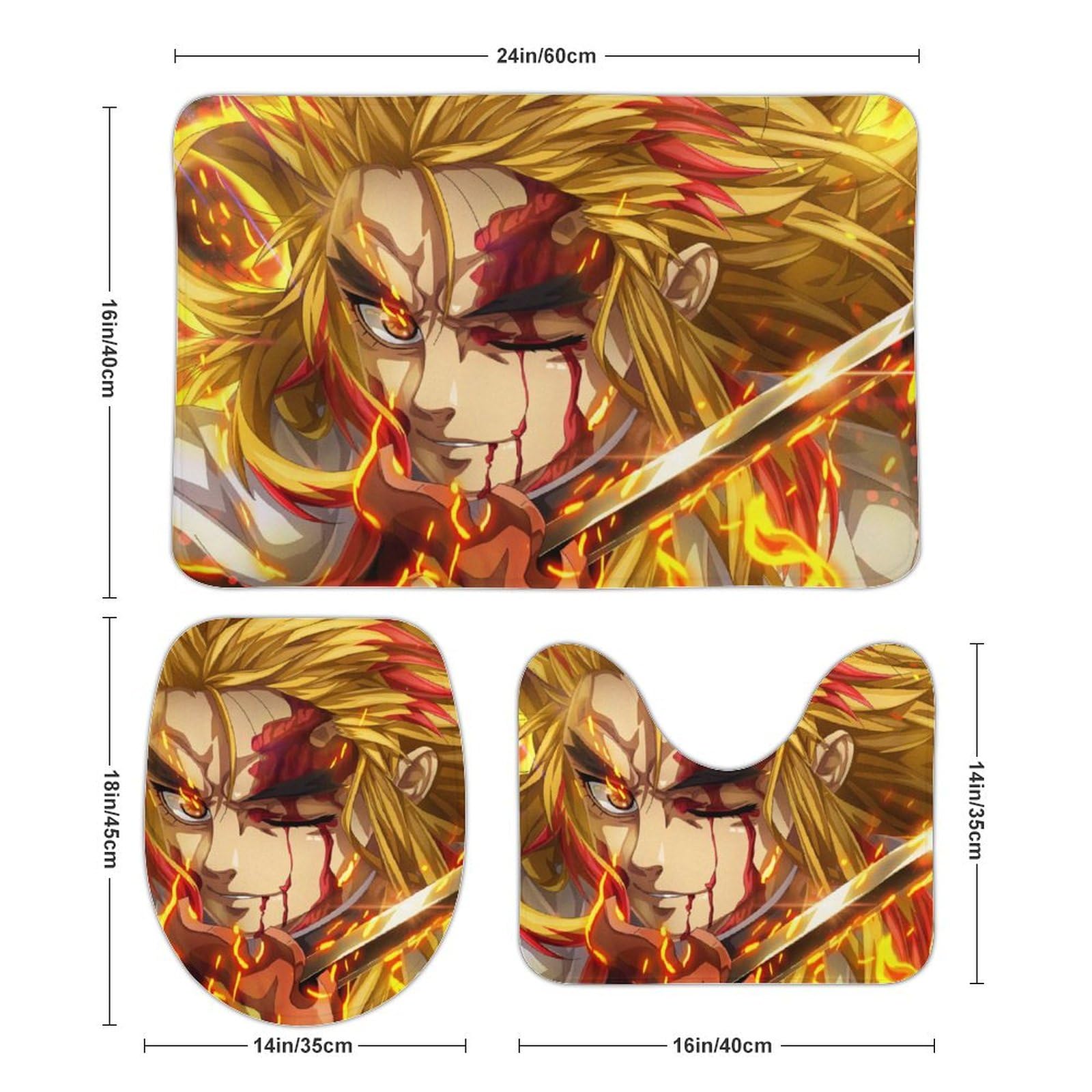 Amazon｜鬼滅の刃 炎柱 煉獄杏寿郎 トイレマット 3点セット バスマット