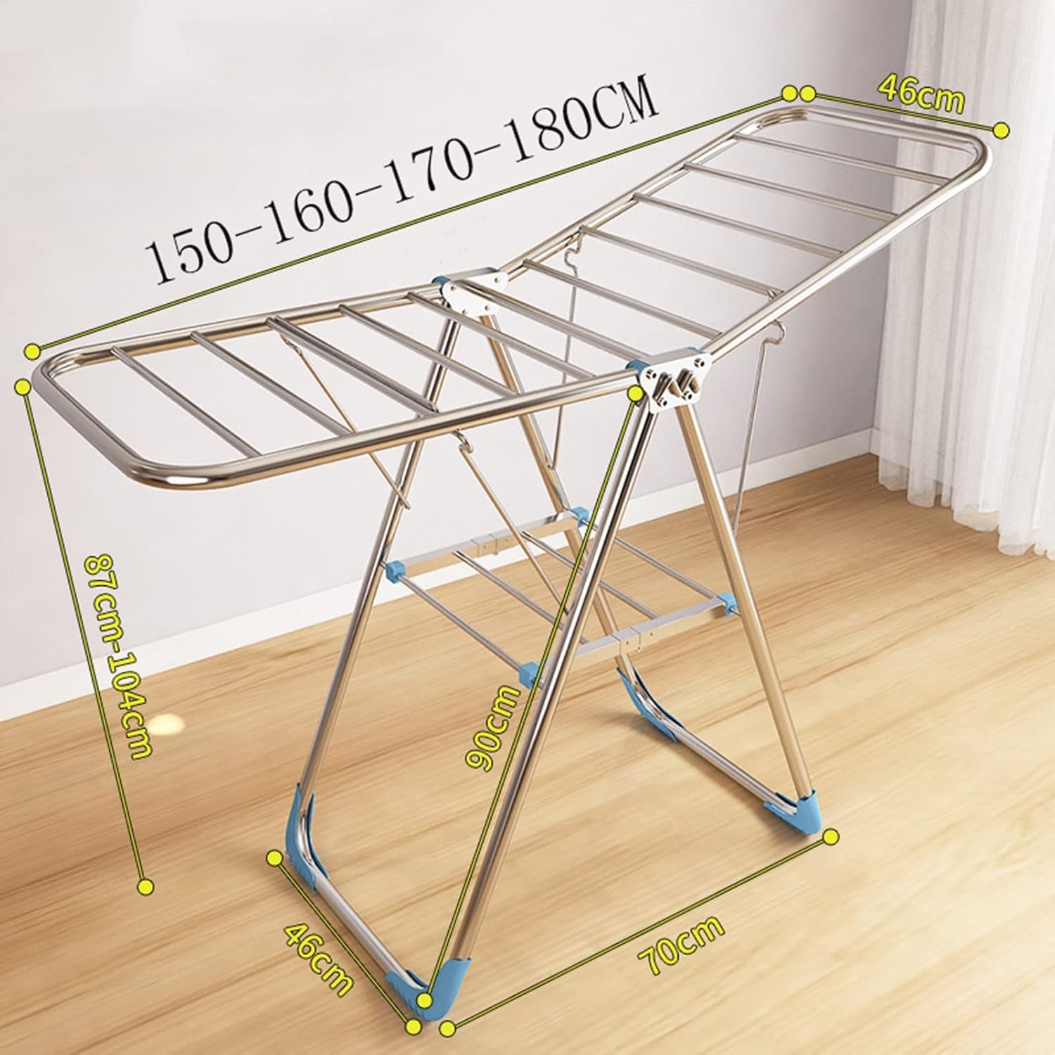 Estante ajustable ajustable de la ropa de la ropa, aireador de la ropa del acero inoxidable con la cesta de la cerla, soporte de secado interior interior al aire libre portátil para el hogar, viajes y