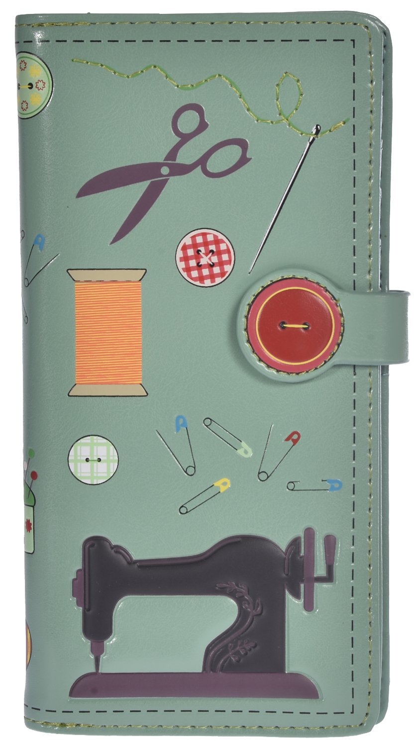 Shag Wear Women's Premium Vegan Clutch Cardholder Zipper Wallet Purse with Pretty Sewing Needs, Teal