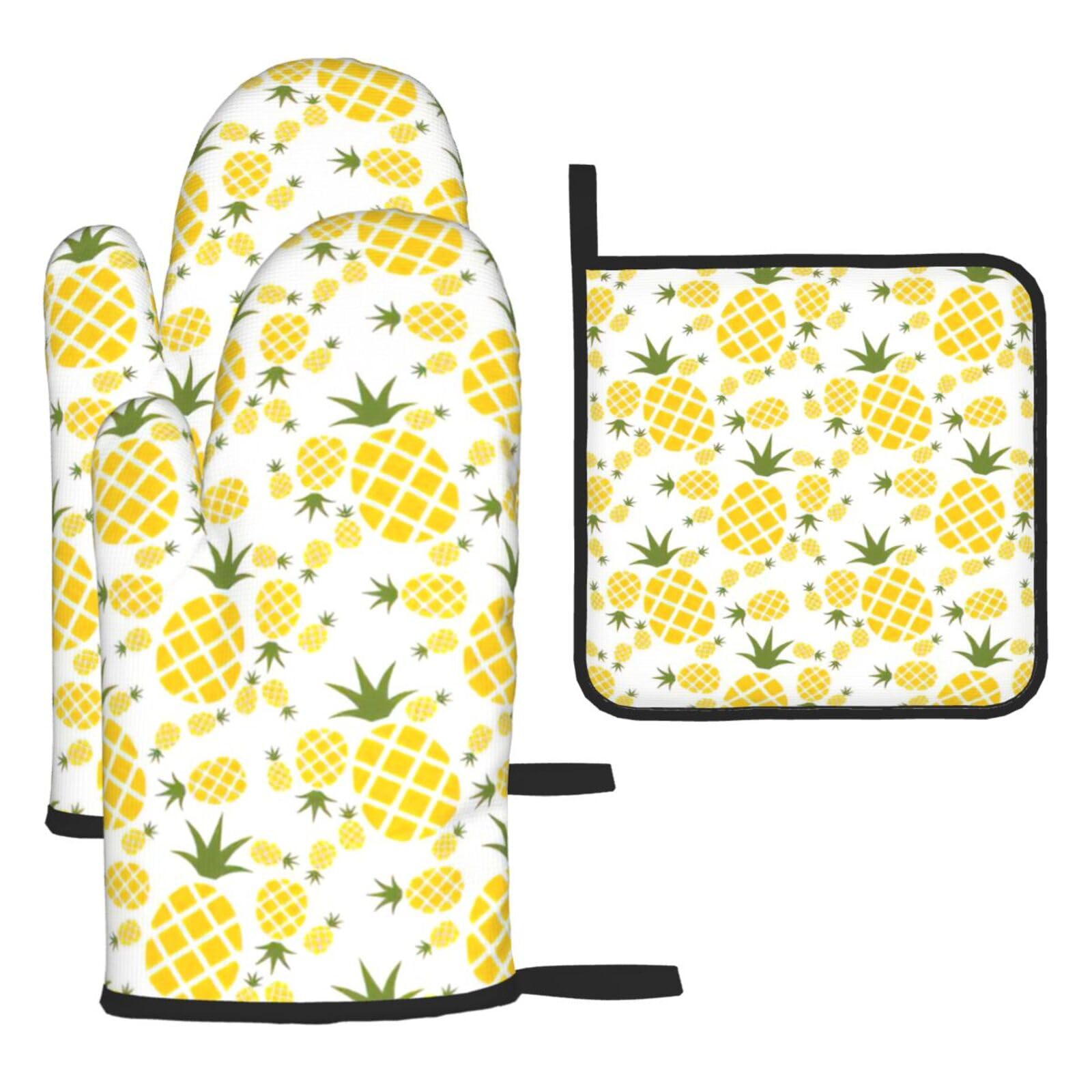 Pineapple.. Print Oven Mitts Kitchen Gloves Set Everyday Baking Grilling Microwaving Cooking Gift
