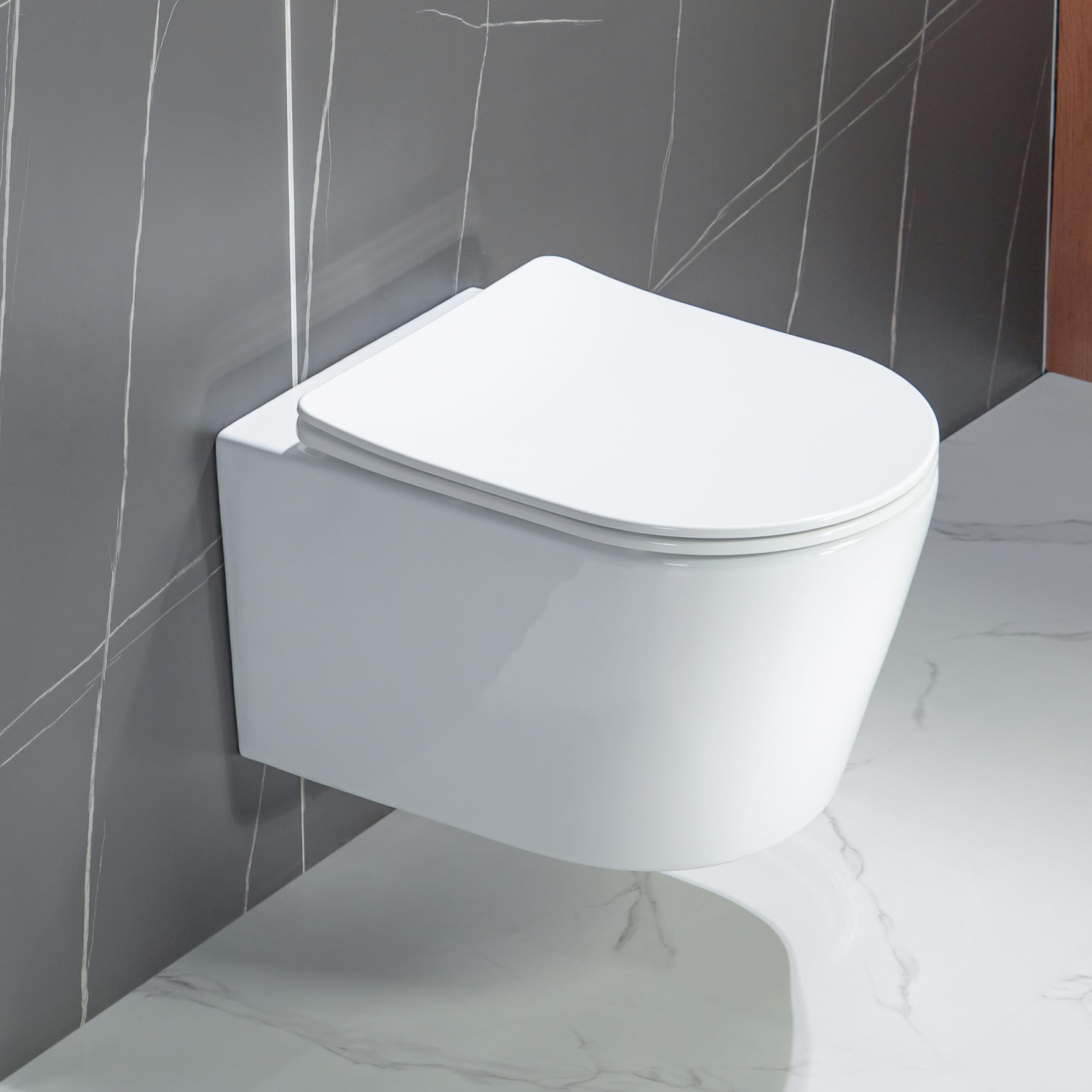 Casta Diva Hänge WC Spülrandlos, D-Form, Verstopfungssicher, Altbau 53,5 cm | Europäische Tiefspül-Technik mit Vegenläufigen Strahlen und Kräftigem Schwall, Breiter Ablauf, UF-Sitz, 400 kg Traglast