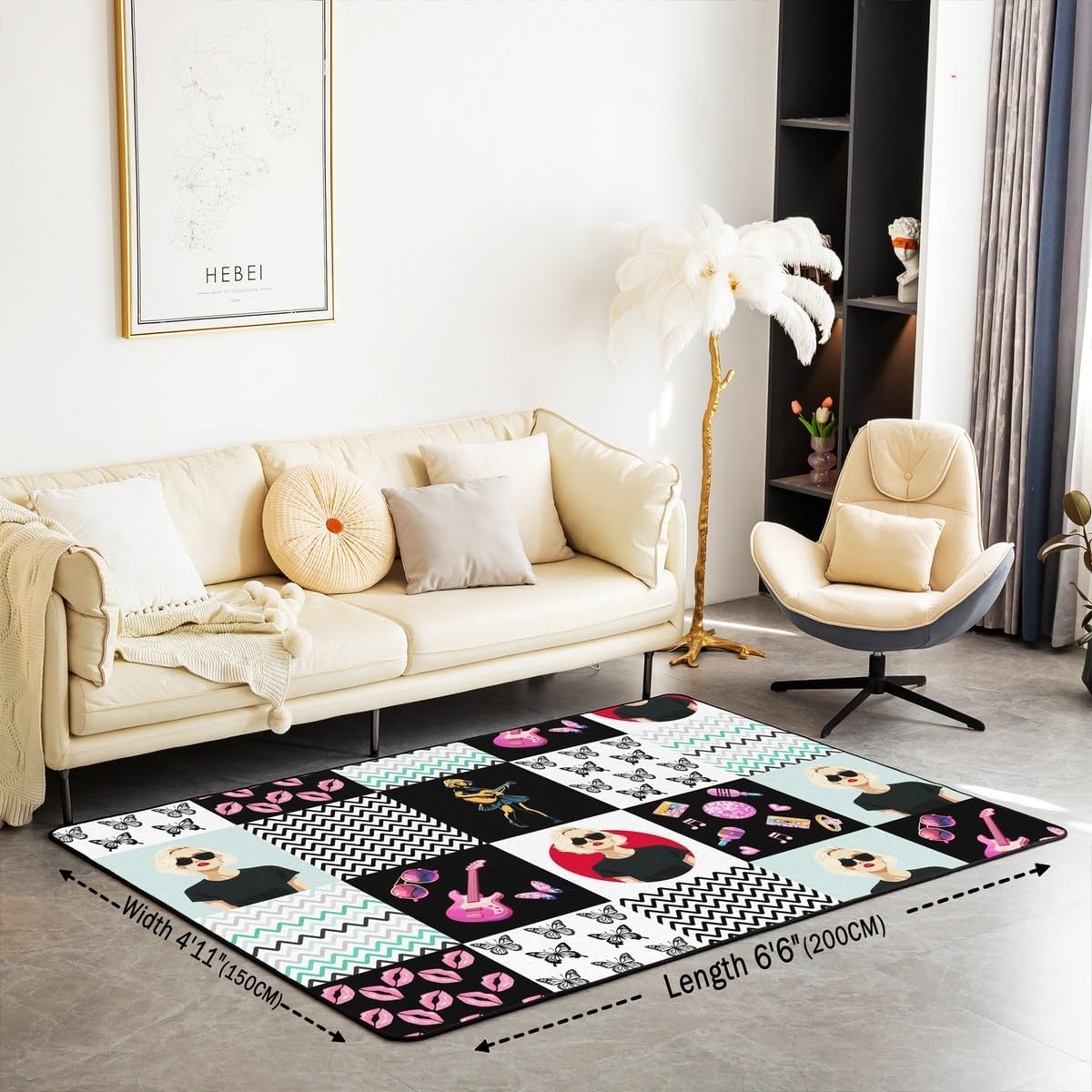 jejeloiu Girls Music Living Room Rugs for Bedroom Singer Decorative Carpet Gifts Women Music Lovers Guitar Area Rug 3x5 Aesthetics Friends Soft Non-Slip Absorbent Indoor Floor Mat Accent Rug Blue