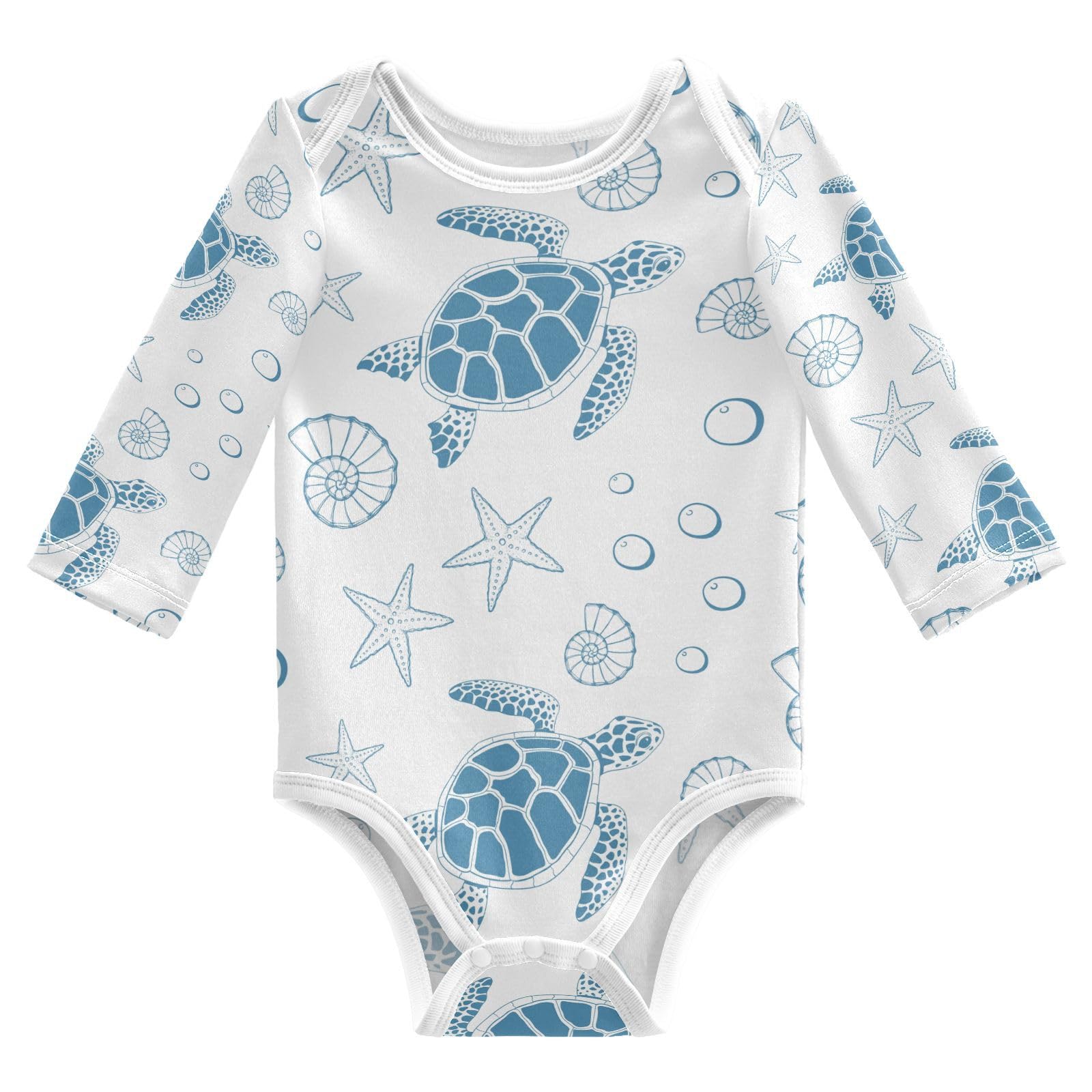 Aflyko Gender Neutral Baby Clothes Turtle Sea Stars Shells Cotton Soft Jumpsuit for Cute Baby Boys Girls Long Sleeve Fall Cute Baby Golf Outfit, 3-6 Months
