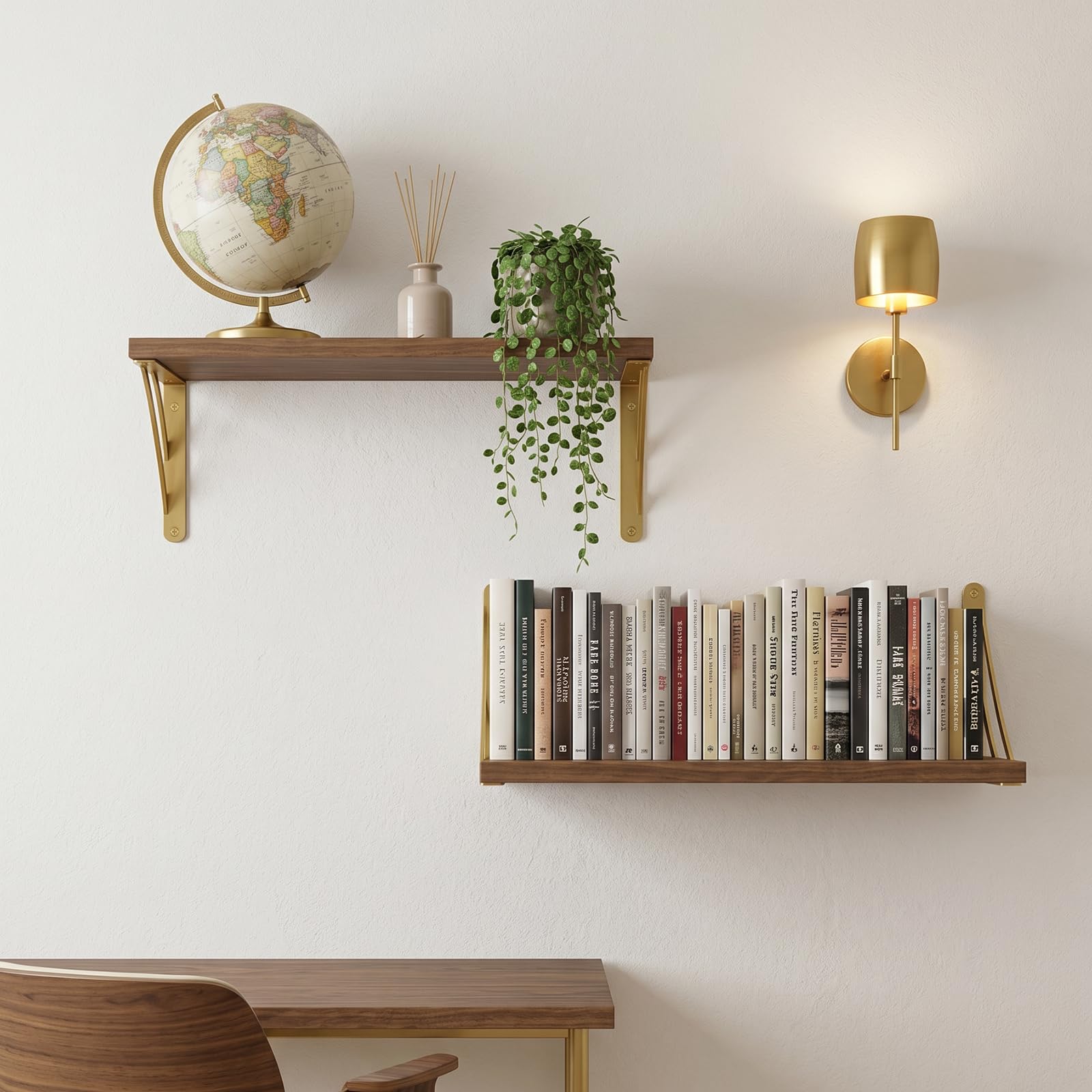 Z METNAL Staffe per mensole dorate, 200 mm, versatili ad angolo retto da parete, per ponteggi, decorazione da parete moderna in ottone, per scaffalature fai da te, 4 pezzi
