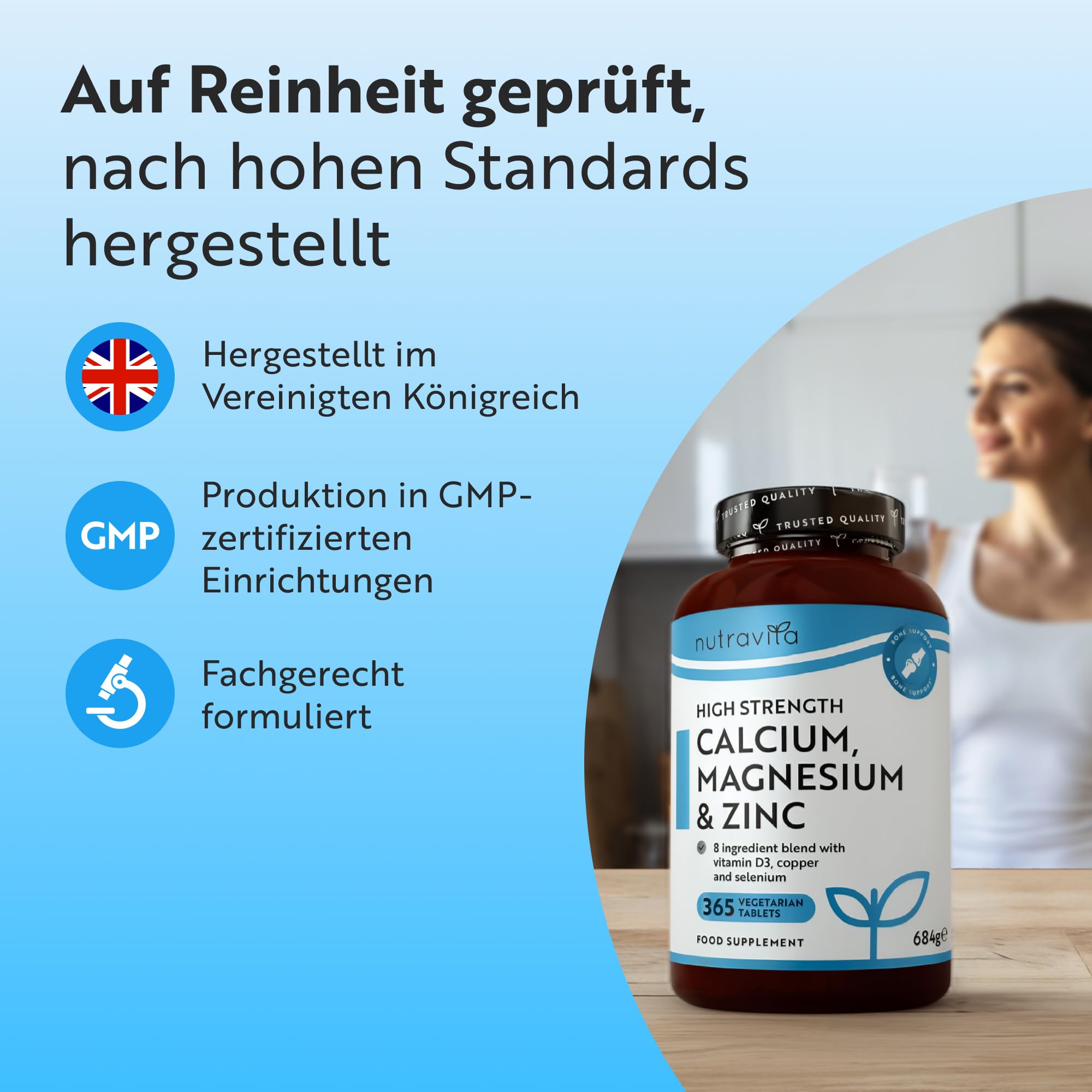 Nutravita Calcium Magnesium Zink - 365 Kalzium Tabletten für 6 Monate Vorrat - 500mg Calcium pro Tagesdosis - Kalzium Magnesium Zink mit Kupfer, Selen, Bor & Vitamin D3