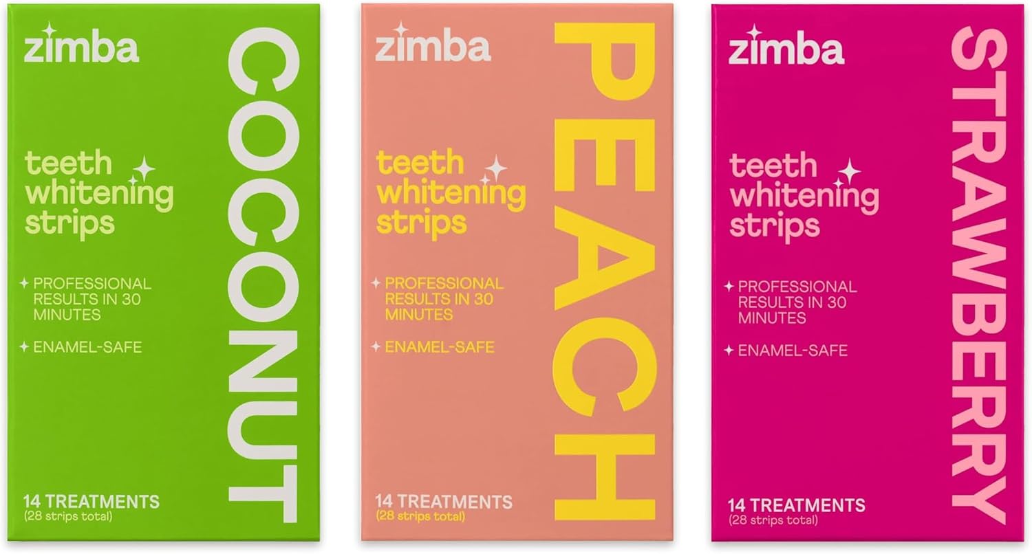 Zimba Fruity Teeth Whitening Strips 3-Pack Bundle | Vegan Whitening Strip Enamel Safe Teeth Whitening Hydrogen Peroxide Teeth Whitener for Coffee, Wine, Tobacco, and Other Stains