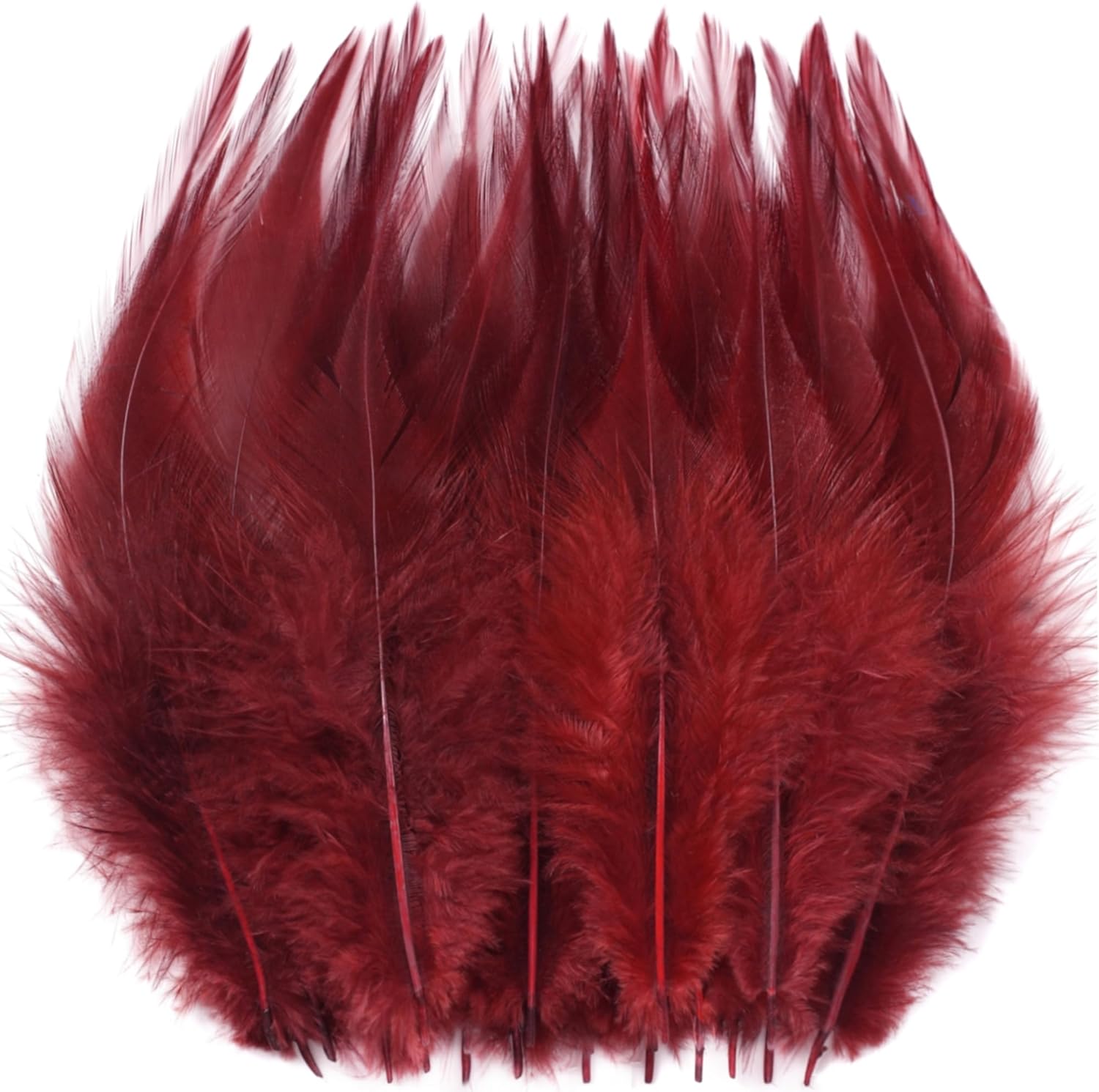 Holmgren 200pcs Burgundy Rooster Feathers - 5-7inch Rooster Feathers for DIY Earrings Jewelry, Dream Catchers and Home Party Decorations (Burgundy)