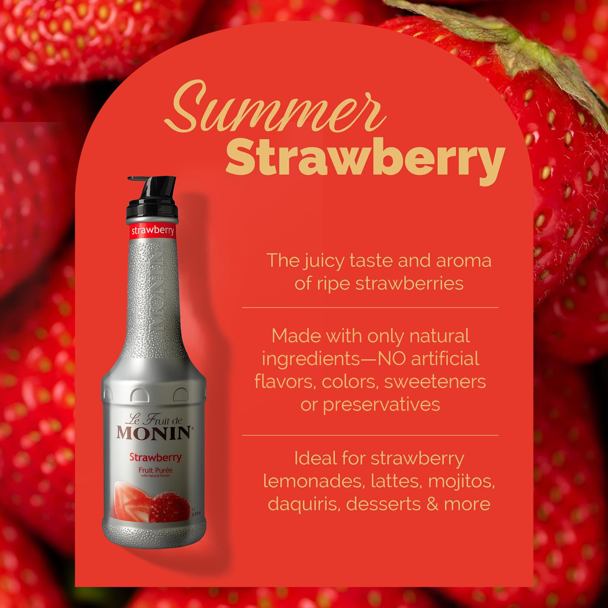 MONIN Le Fruit Fraise- Préparation à base de fruits - Pour Cocktail, Culinaire et Smoothie - 1L