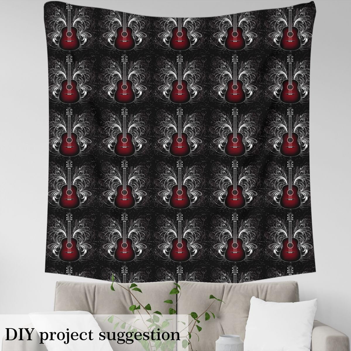 Erosebridal Guitar Fabric by The Yard, Rock Music Decorative Fabric, Electric Guitar Upholstery Fabric, Grunge Style Spiral DIY Art Craft Patchwork Indoor Outdoor Fabric, Red Black White, 2 Yards
