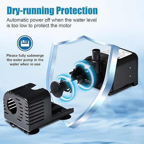 Miniatura 5 de ECO-WORTHY Bomba de fuente de agua solar de 449 GPH con protección mejorada de funcionamiento en seco, bomba sumergible sin escobillas, 12V-24V CC