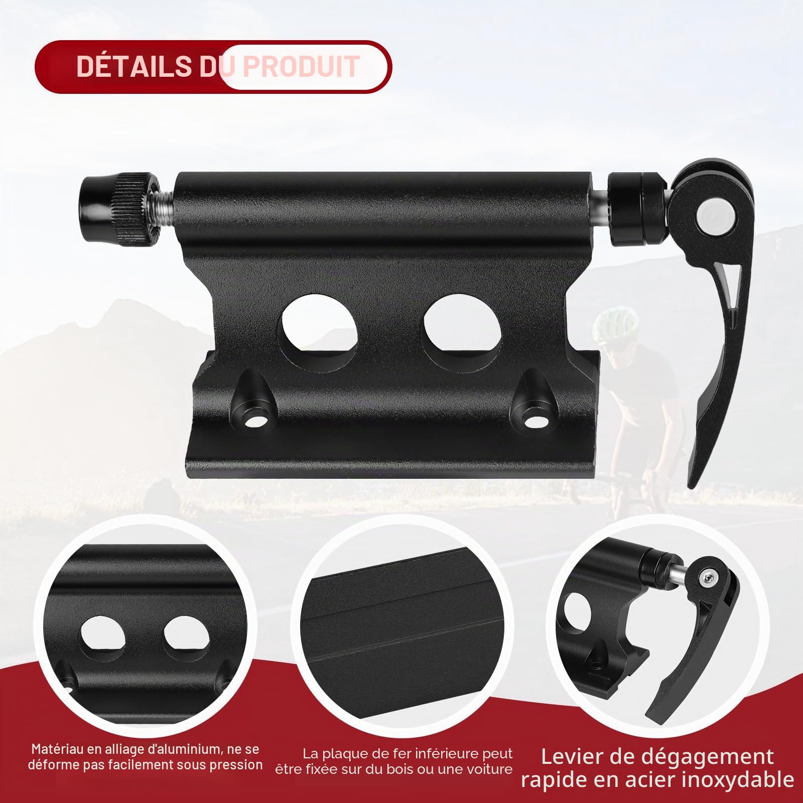 Support de fourche de vélo, fourche avant, clip fixe, en alliage d'aluminium, support de fourche de vélo avec blocage rapide pour camion, SUV, remorque (fermeture rapide)