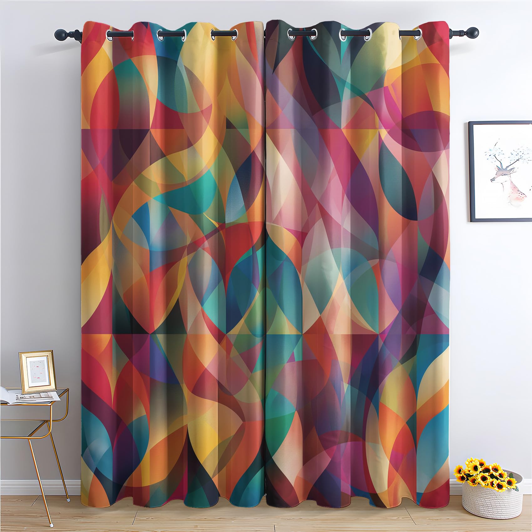 DlaQoryx Abstract Stripes Curtains for Living Room 54 Inch Drop 2 Panels Colorful Swirl Blackout Curtains, Eyelet Thermal Curtains & Drapes, Bedroom Home Decor Window Curtains 66x54