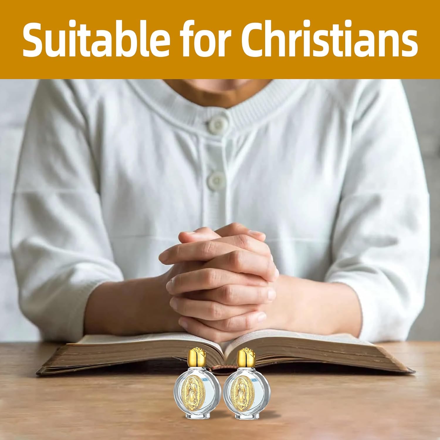12 Pcs Catholic Holy Water Bottles 0.5 Floz Embossed Glass Holy Water Bottle with Toned Cap and Toned Depiction Communion Gifts for Family Church,Portable Favors Spiritual(Gold,Our Lady of Guadalupe)