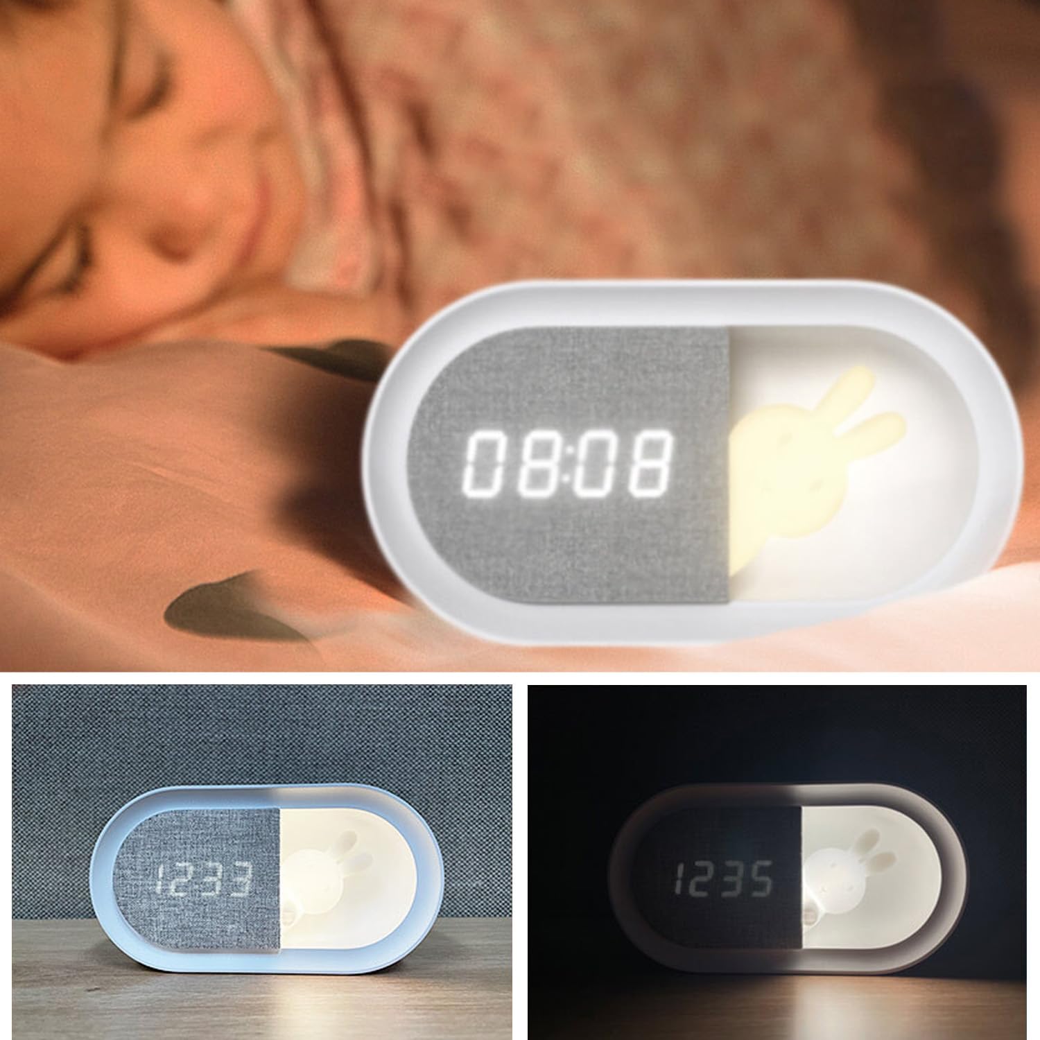 Forever Light Kinderwecker mit Nachtlicht FNL‑05 Ingrid | Digitaler Wecker mit 1200 mAh Akku & USB‑C | Geräuschlos | LED Häschen-Lampe | Für Kinderzimmer, Babyzimmer & Reisen – Weiß