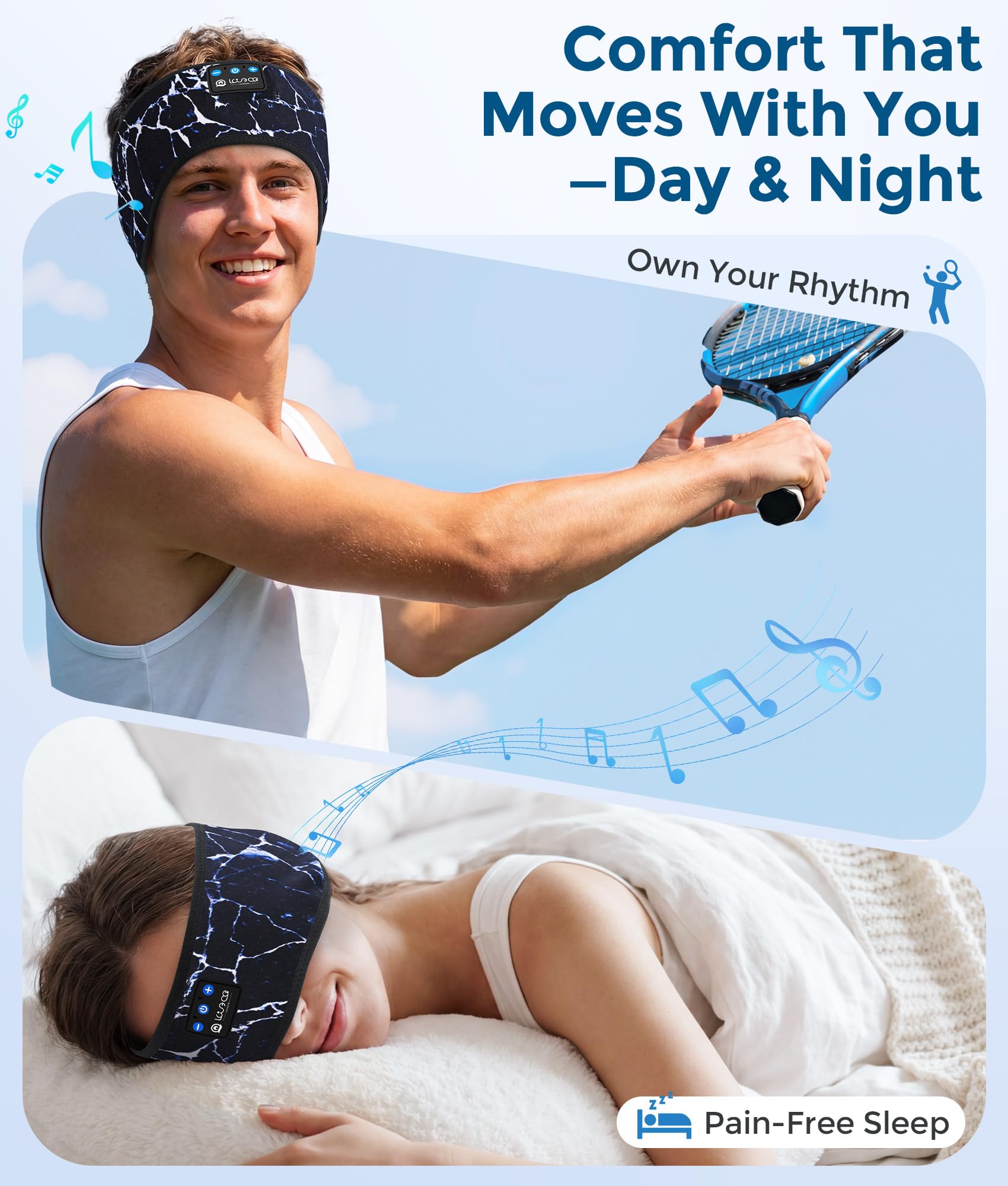 LOVE EYE Bluetooth 5.4 Schlafkopfhörer Stirnband, atmungsaktives kabelloses Kopfband mit ultradünnen Lautsprechern & HiFi-Sound für Laufen, Yoga, Reisen, Tech-Geschenke für Männer und Frauen