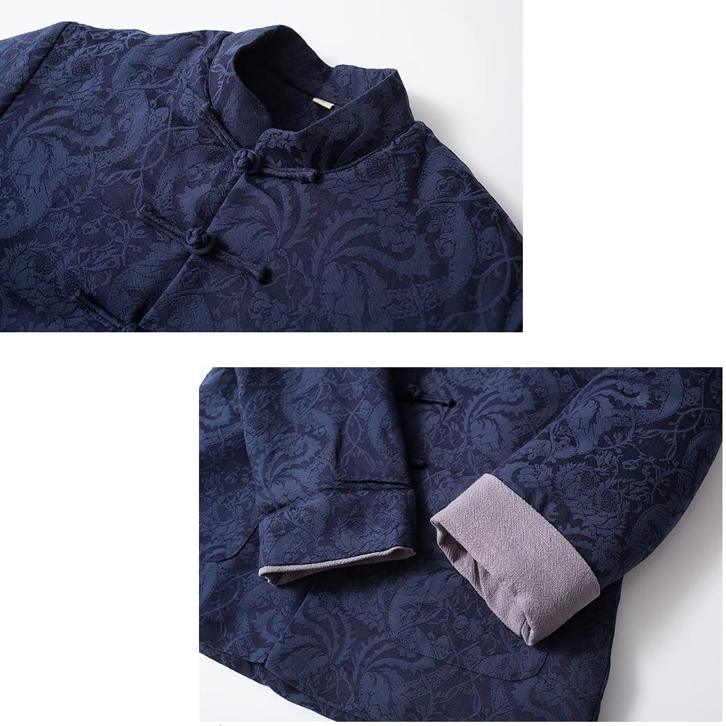 Traje Tang, Traje chino for hombres, ropa de Kung Fu, tops chinos, abrigo de algodón grueso y cálido for invierno, camisa de algodón for artes marciales(Black_M)