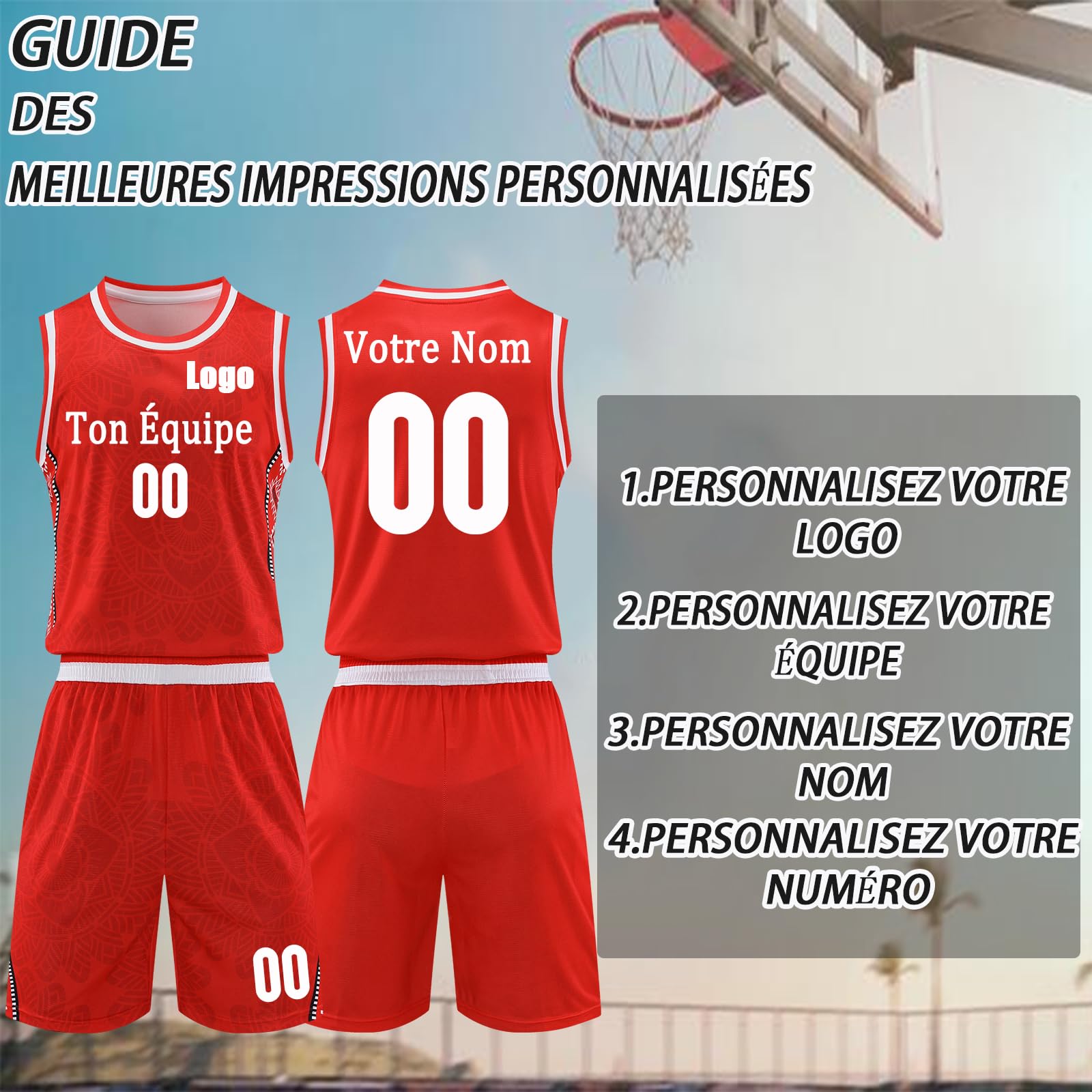 Maillot de Basket Personnalisé Chemise et Short Ensemble Basket avec Nom Numéro Logo de L'équipe Personnalisables pour Hommes Femmes Enfants Trousse Basket